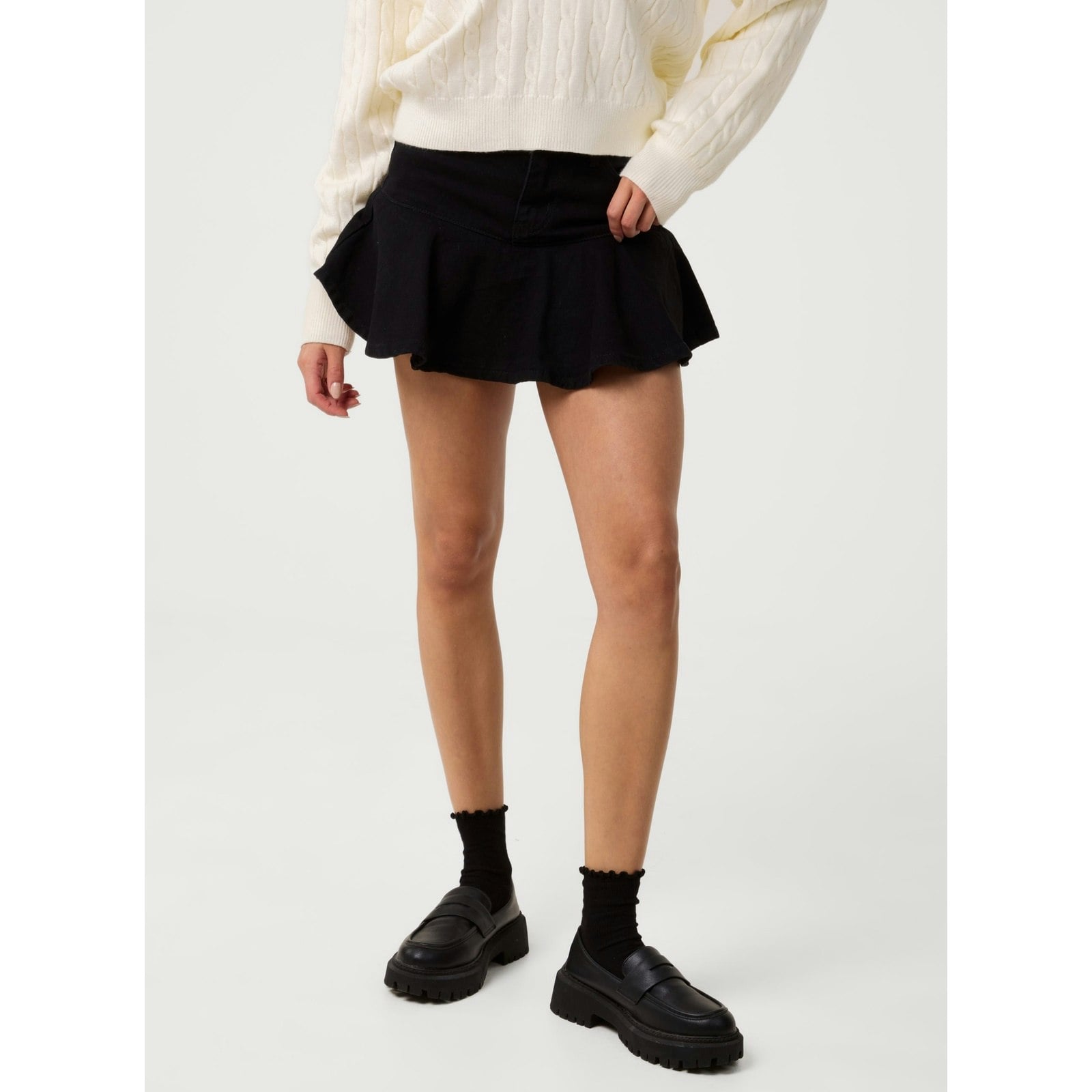 Pink Vanilla Pink/Black Vanilla Flippy Denim Mini Skirt With Shorts - Uk 12