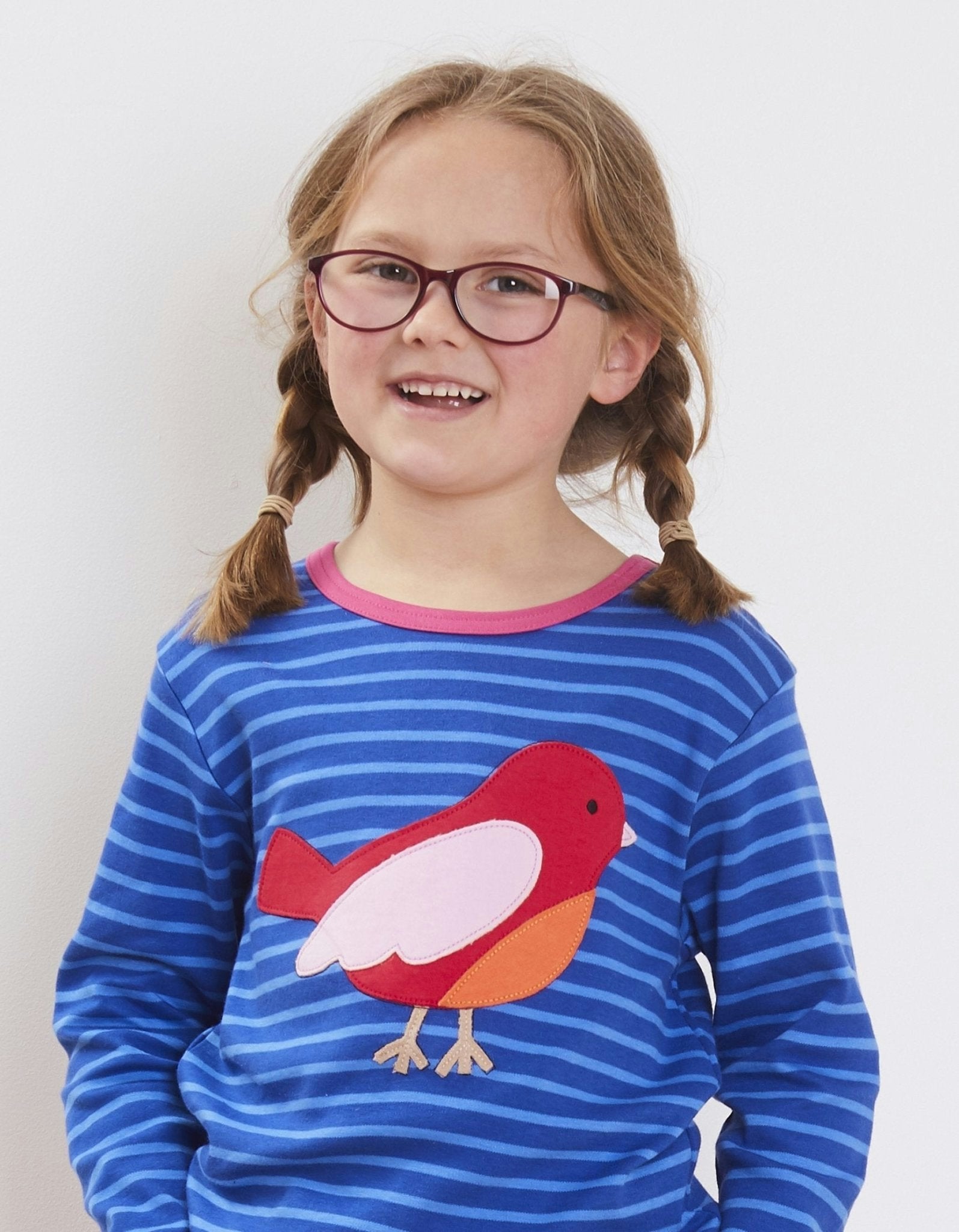 Toby Tiger Red Organic Bird Applique Long-Sleeved T-Shirt - 3-6M 68Cm