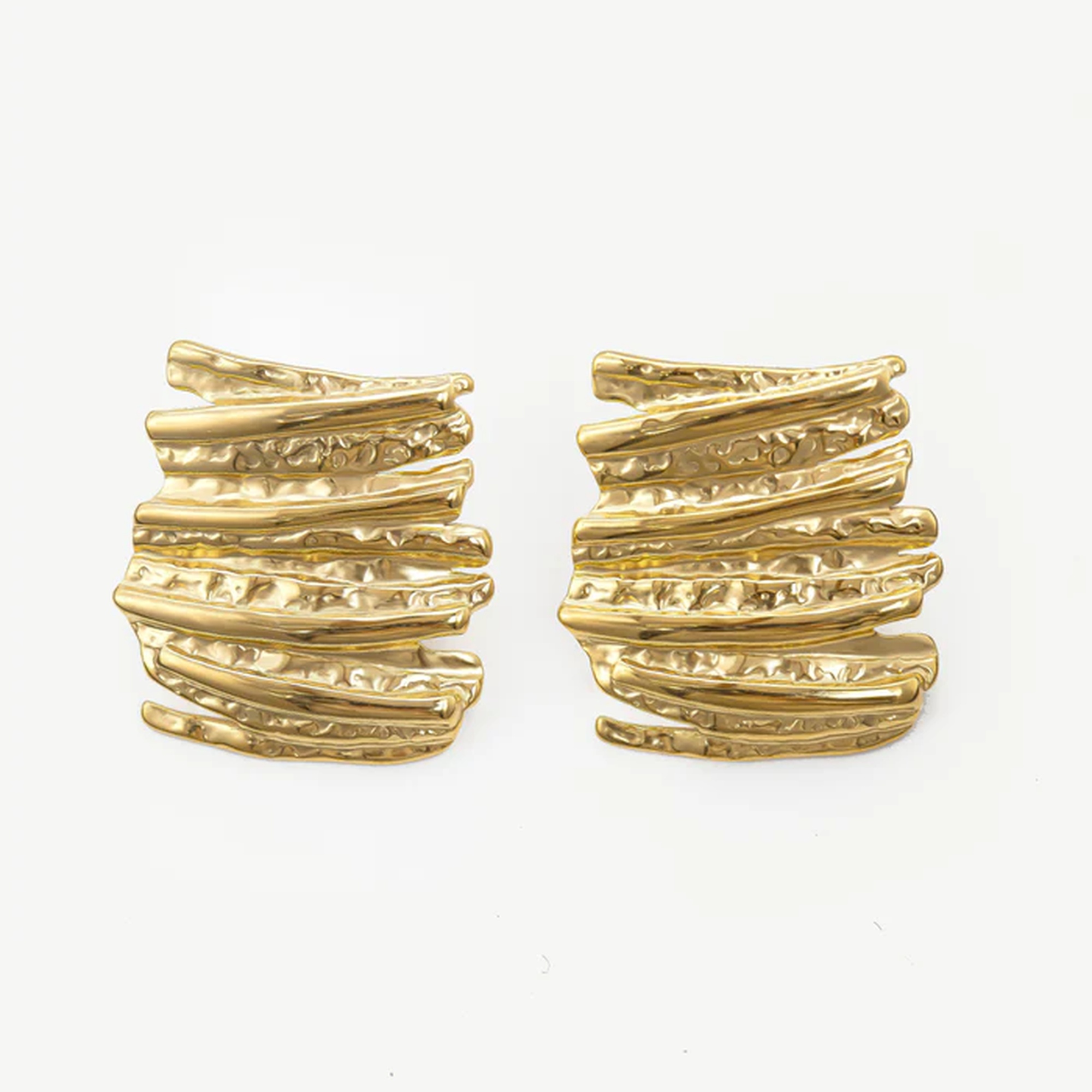 Muchv Gold Rectangular Textured Stud Earrings
