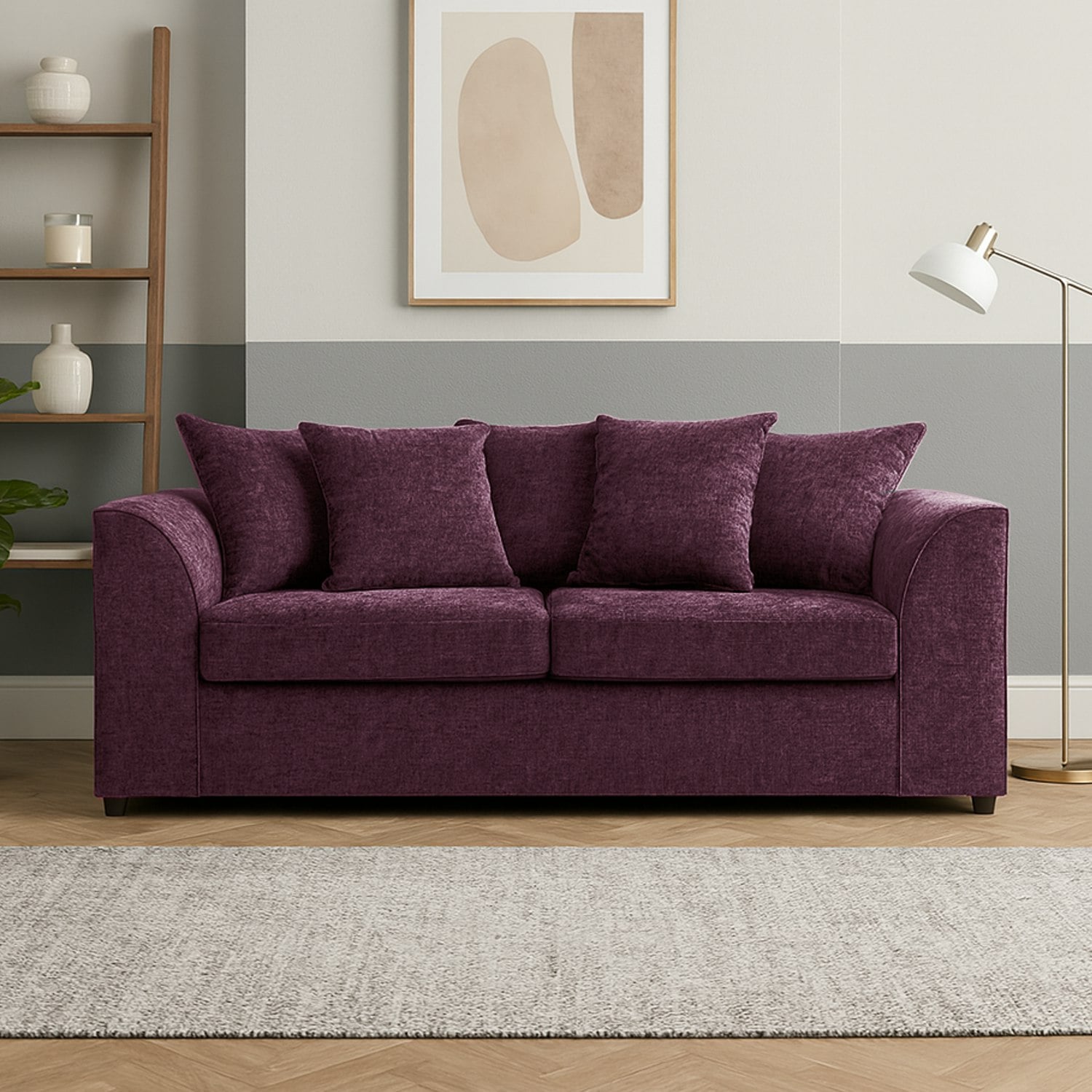 Rackhams Purple Monaco Chenille Fabric 3 Seater Sofa