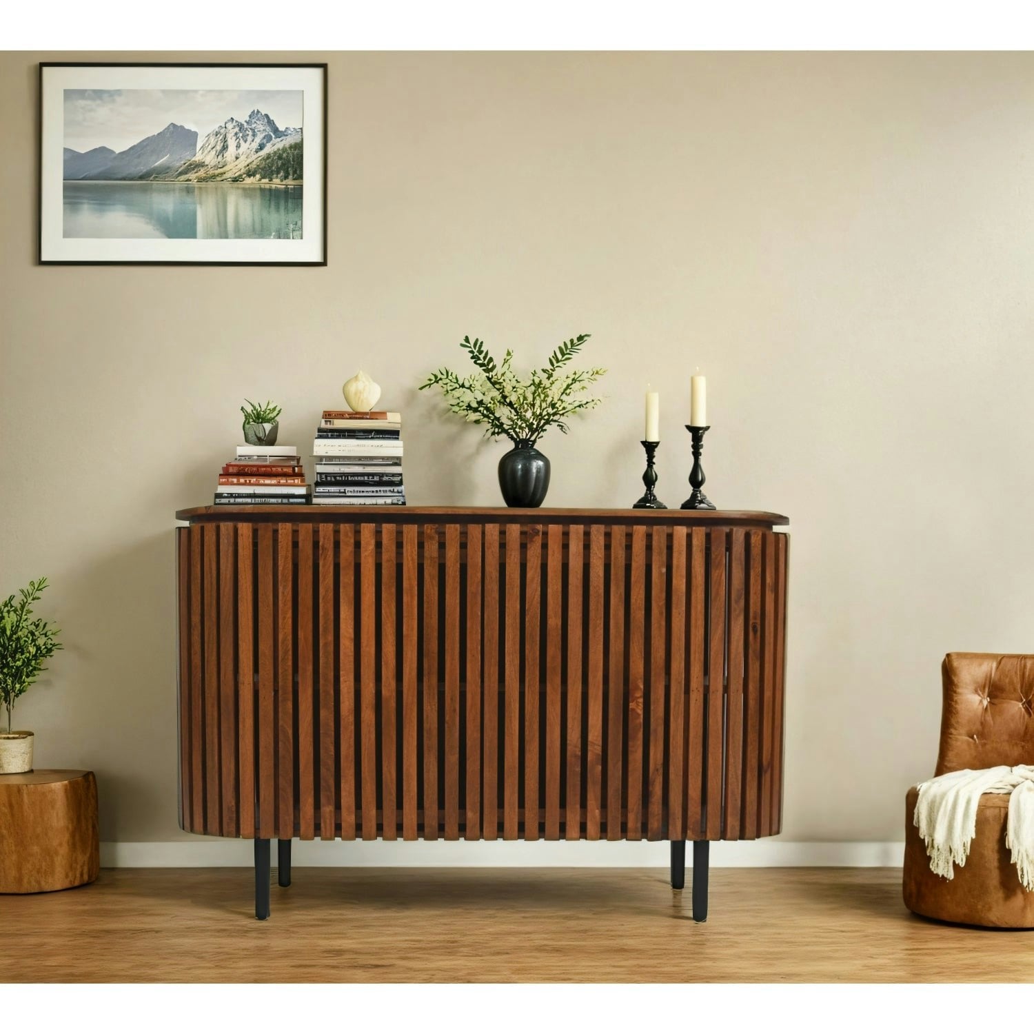 Ih Design Black Osburn Mango Wood 2 Doors Sideboard - Lacquered - Wood - 1