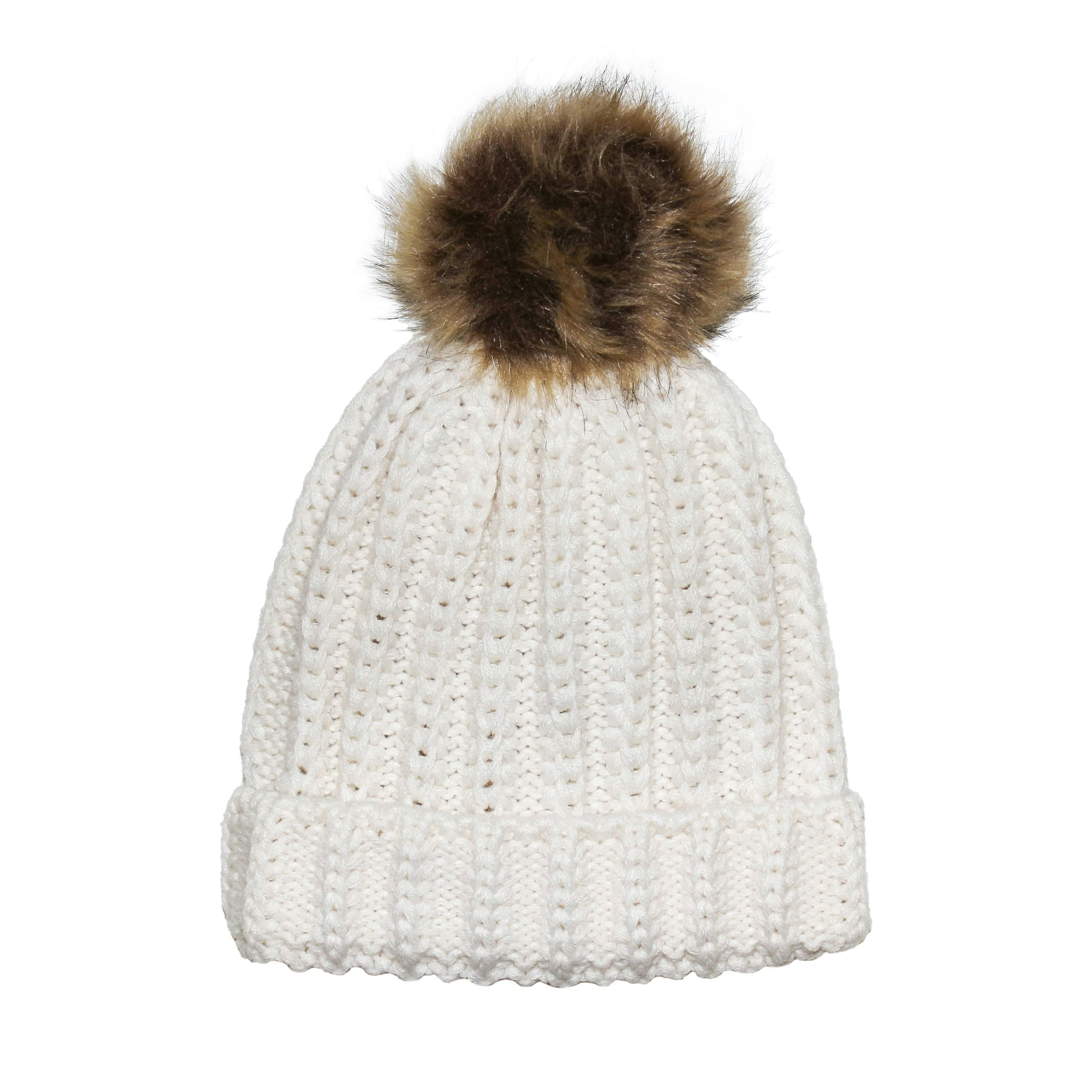 Aran Traditions Cream Fisherman Stitch Pom Pom Hat