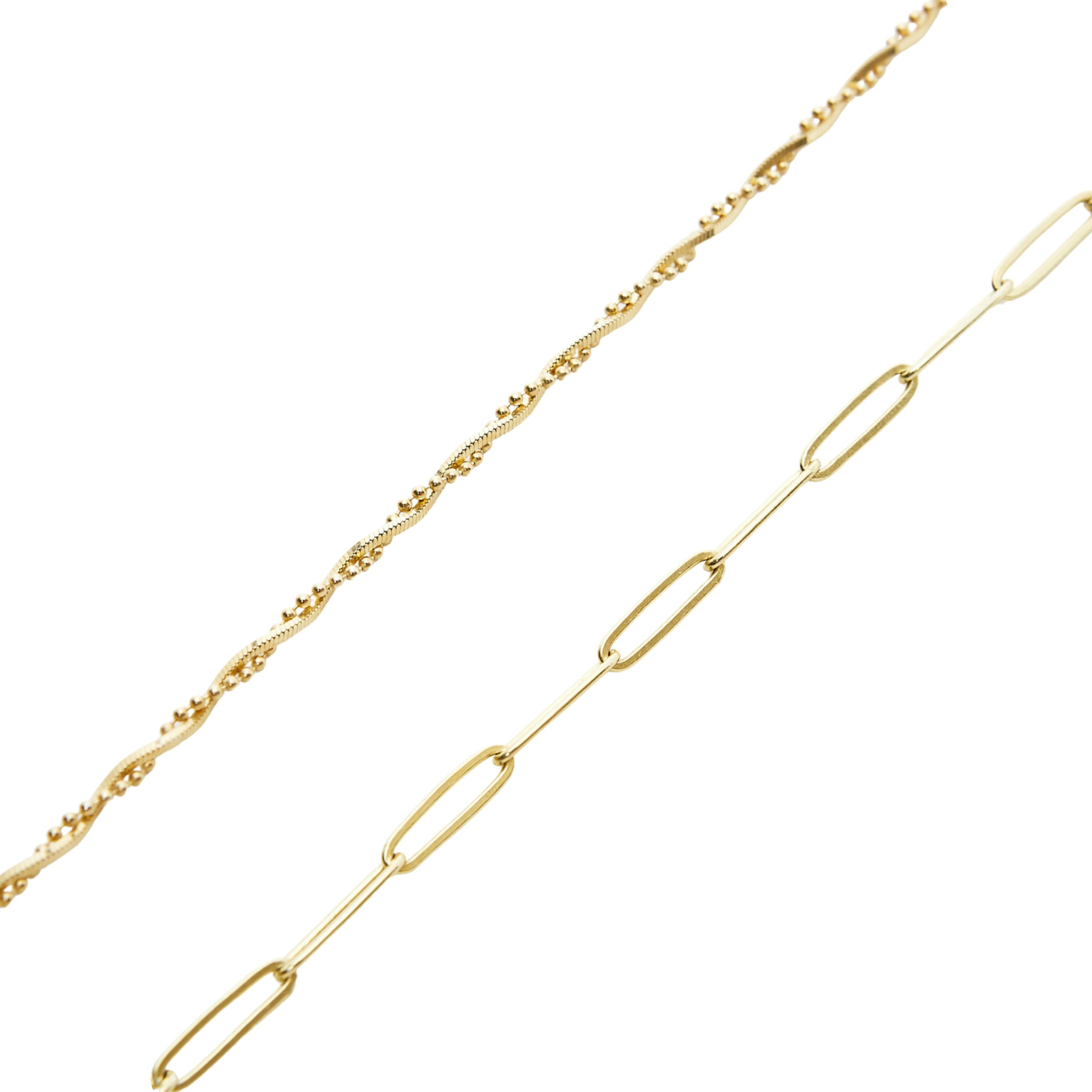 Spero London Silver/Gold Bead Chain Twisted And Large Rectangular Chain Sterling Bracelet Set