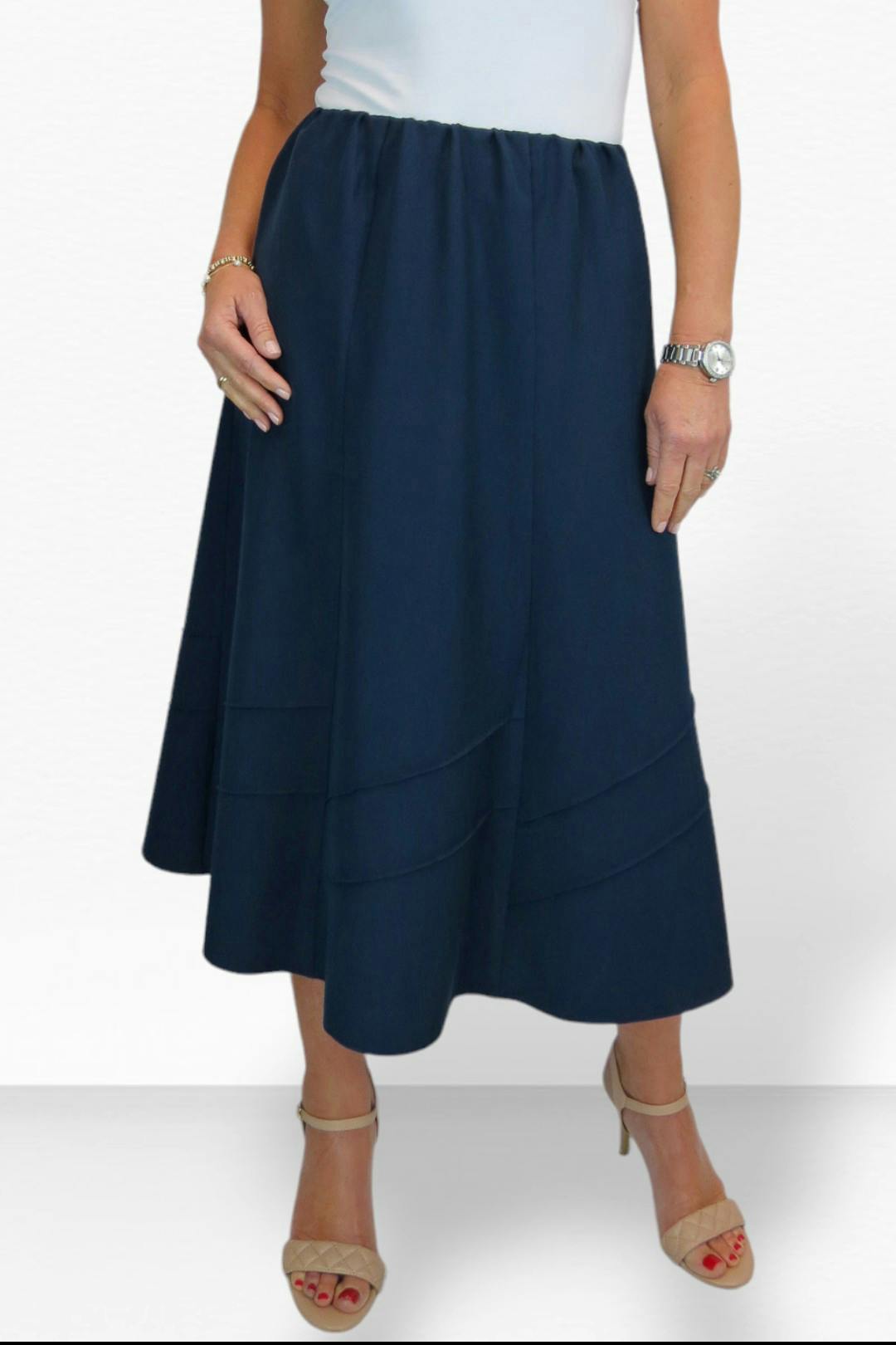 Paulo Due Women's Smart Elasticated Waist Flared Swing Skirt - 10 - Navy