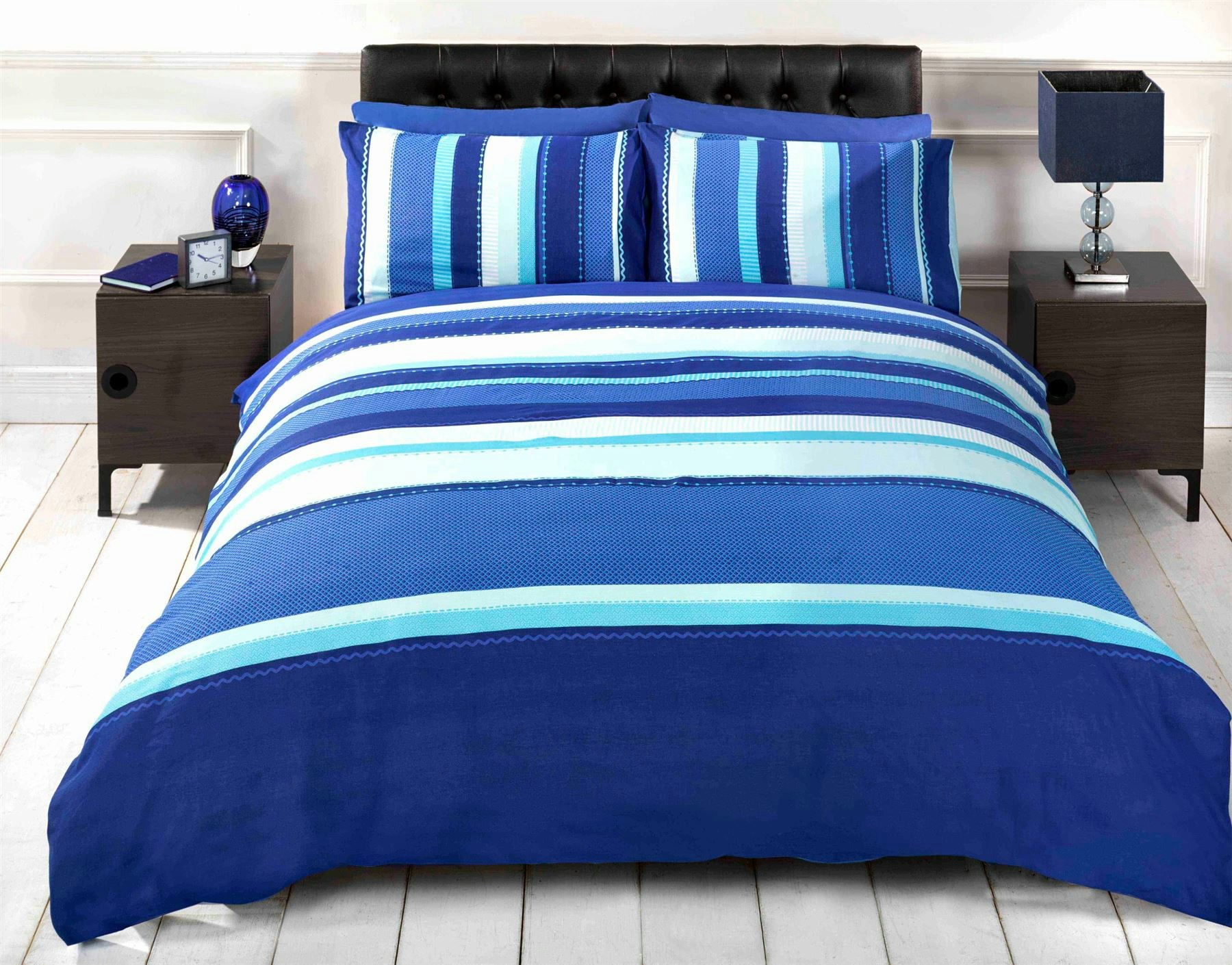 Homespace Direct Blue Patterned Stripes Duvet Cover Set - King