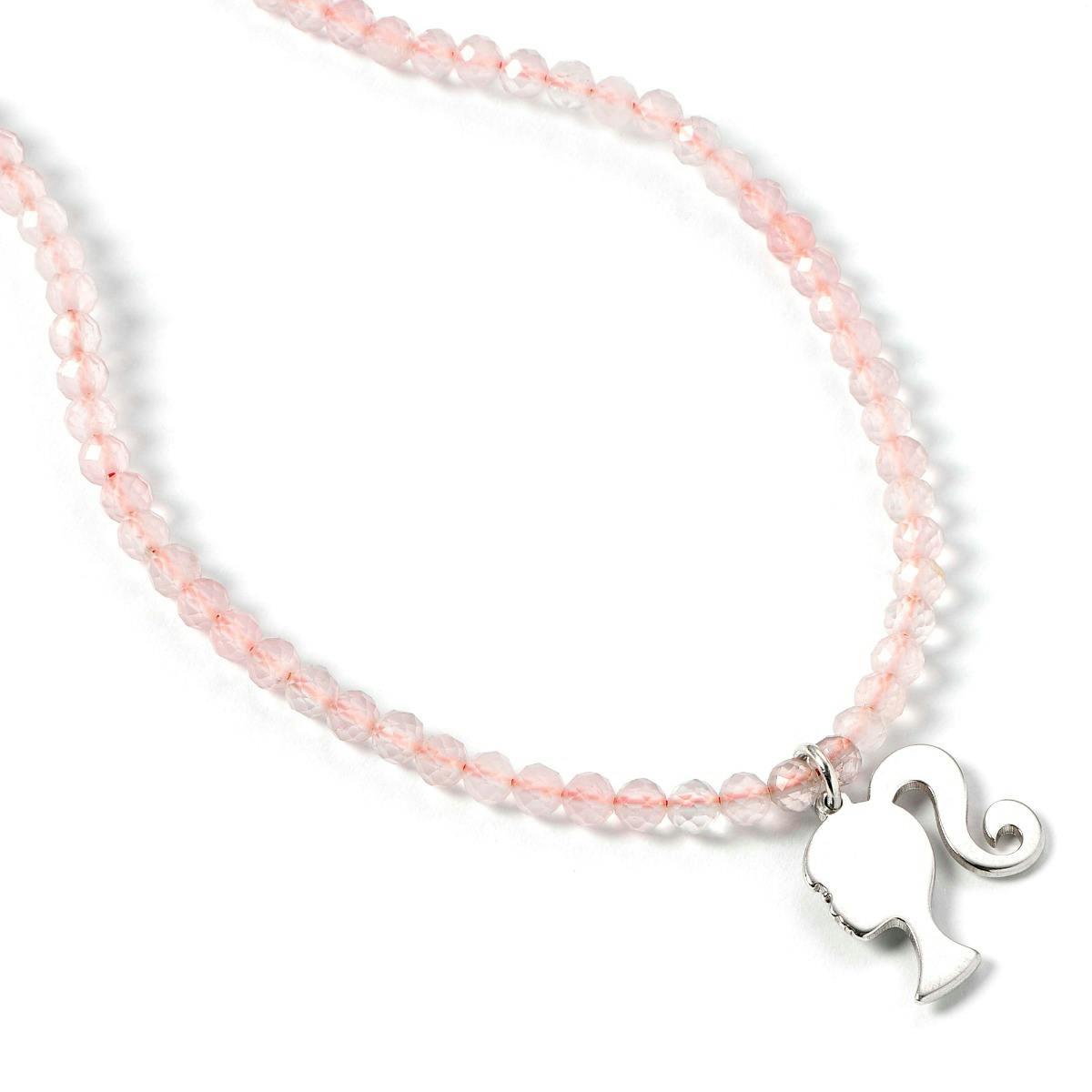 The Carat Shop Silver Barbie Sterling Silhouette Charm On A Rose Quartz Bead Necklace
