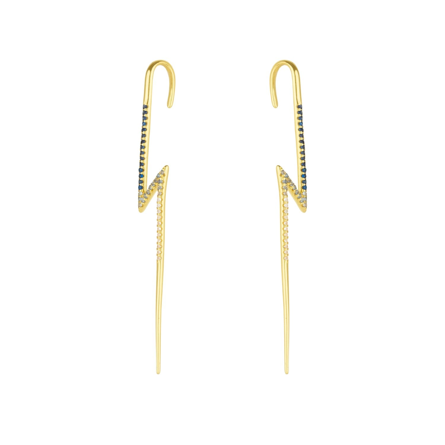 Spero London Silver/Gold True Lightning Gemstones Sterling Bolt Ear Crawler - Pair