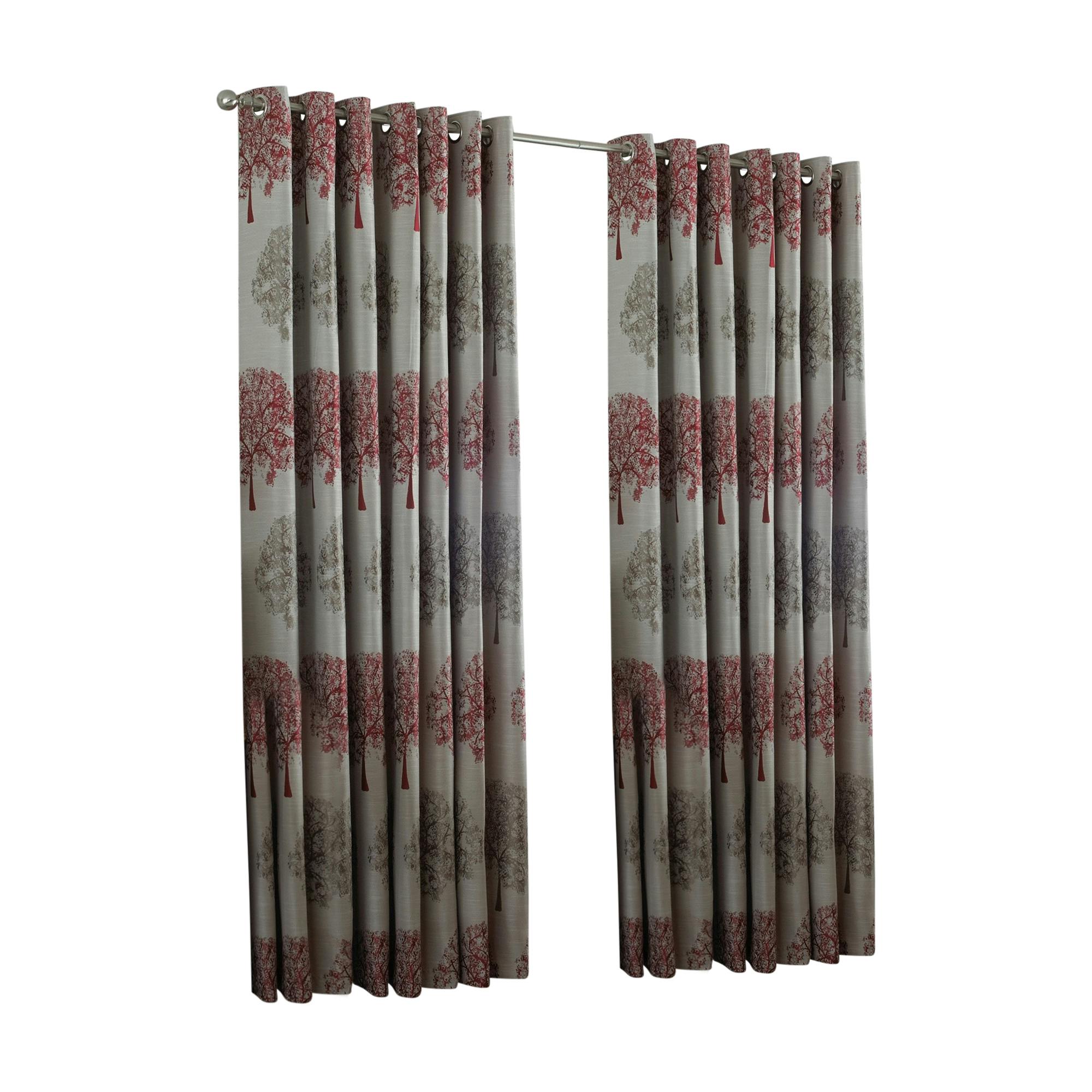 Riva Home Red Oakdale Tree Design Eyelet Curtains - 46 X 54In (117 X 137Cm) - 100% Polyester