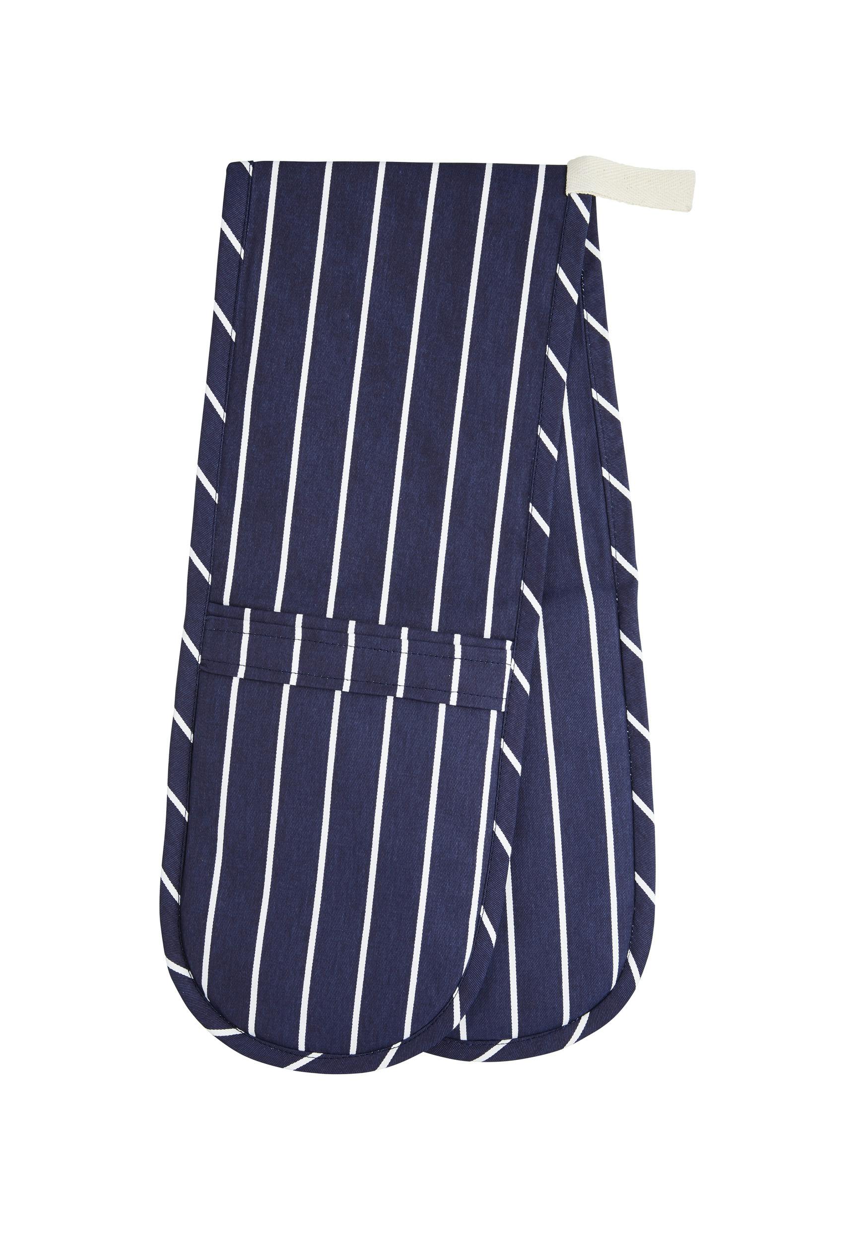 Rackhams Blue Butcher's Stripe Double Oven Glove