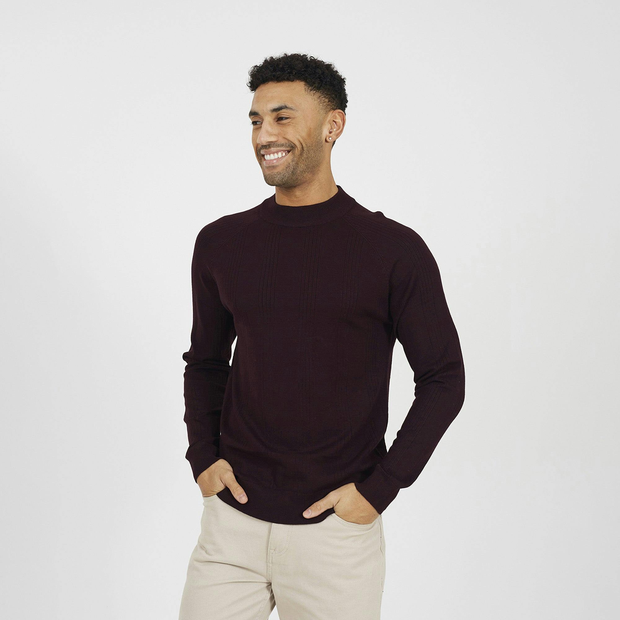 Brave Soul Burgundy Long Sleeve Ribbed Raglan Jumper - L