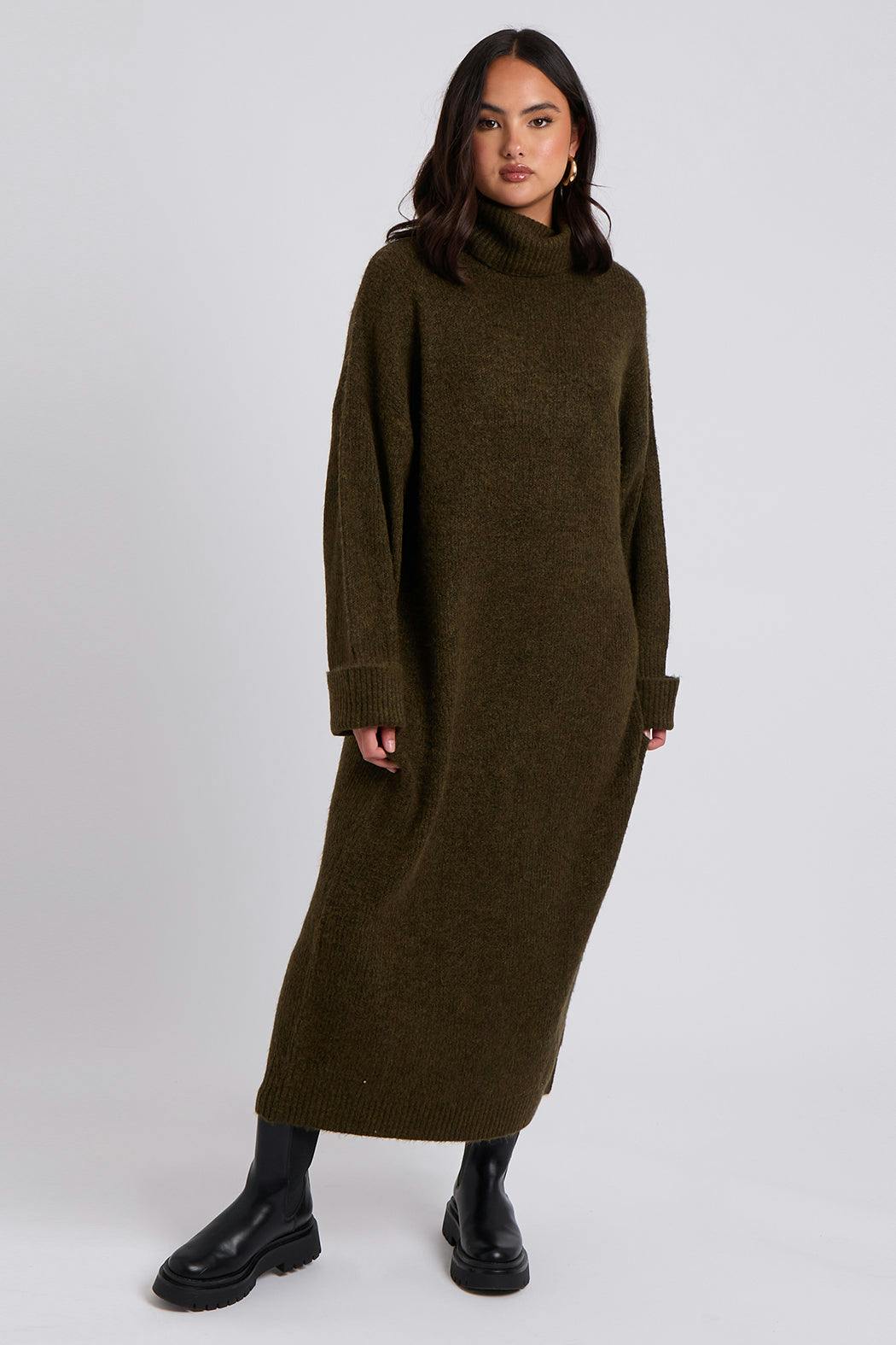 Urban Bliss Khaki Roll Neck Maxi Dress - S