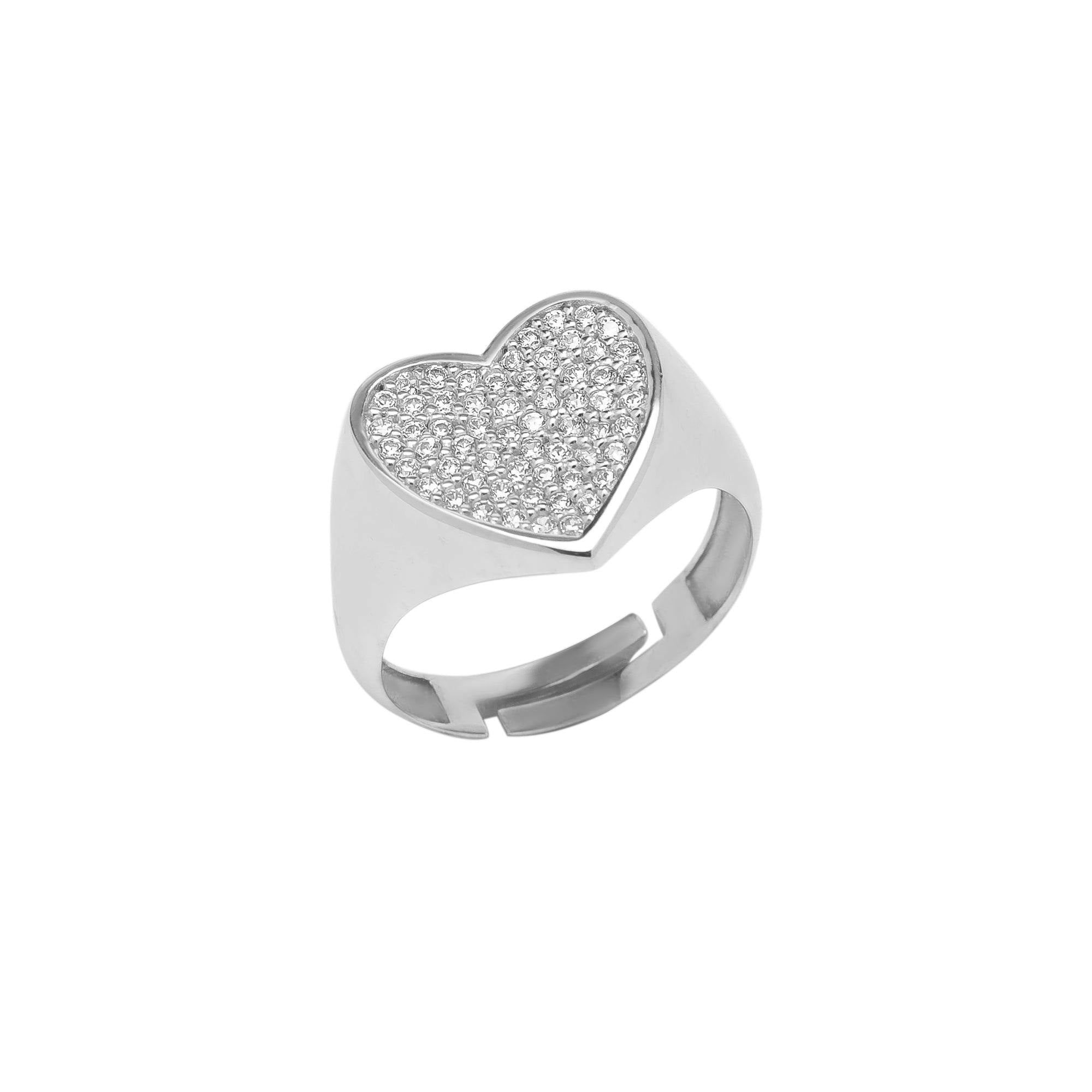 Spero London Silver Sterling Pave Heart Signet Ring