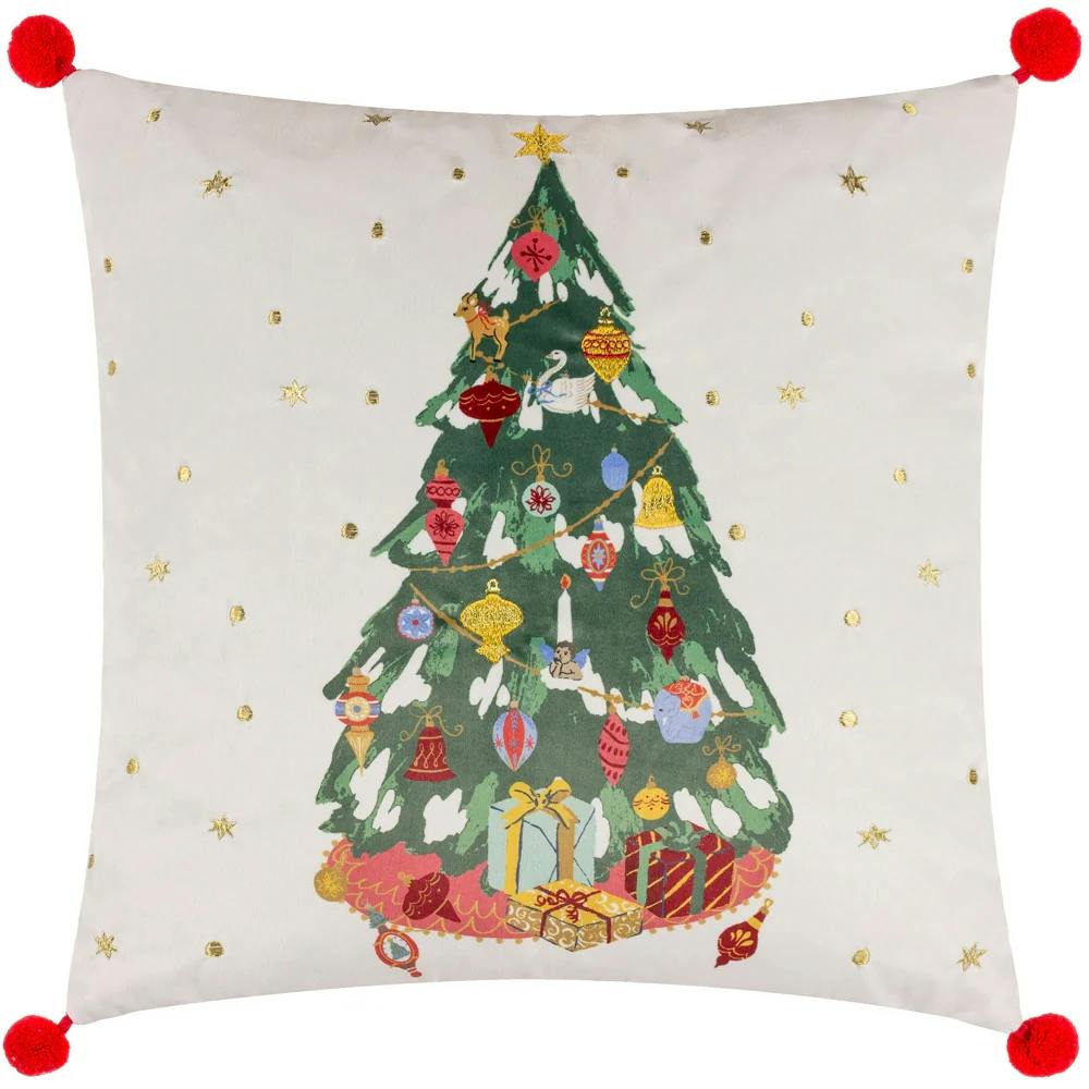 Furn Deck The Halls Tree Embroidered Cushion Cover - Multicoloured - 43Cm X 43Cm - Multicoloured - 100% Polyester