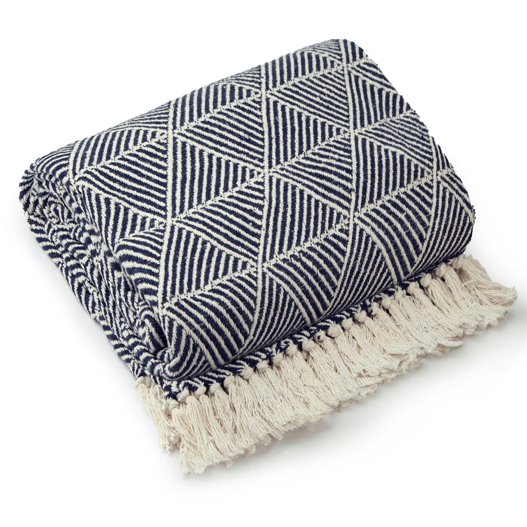 Emma Barclay Ivory/Black/Pink Zahra Navy Blanket/Throw - Navy - 130X150cm