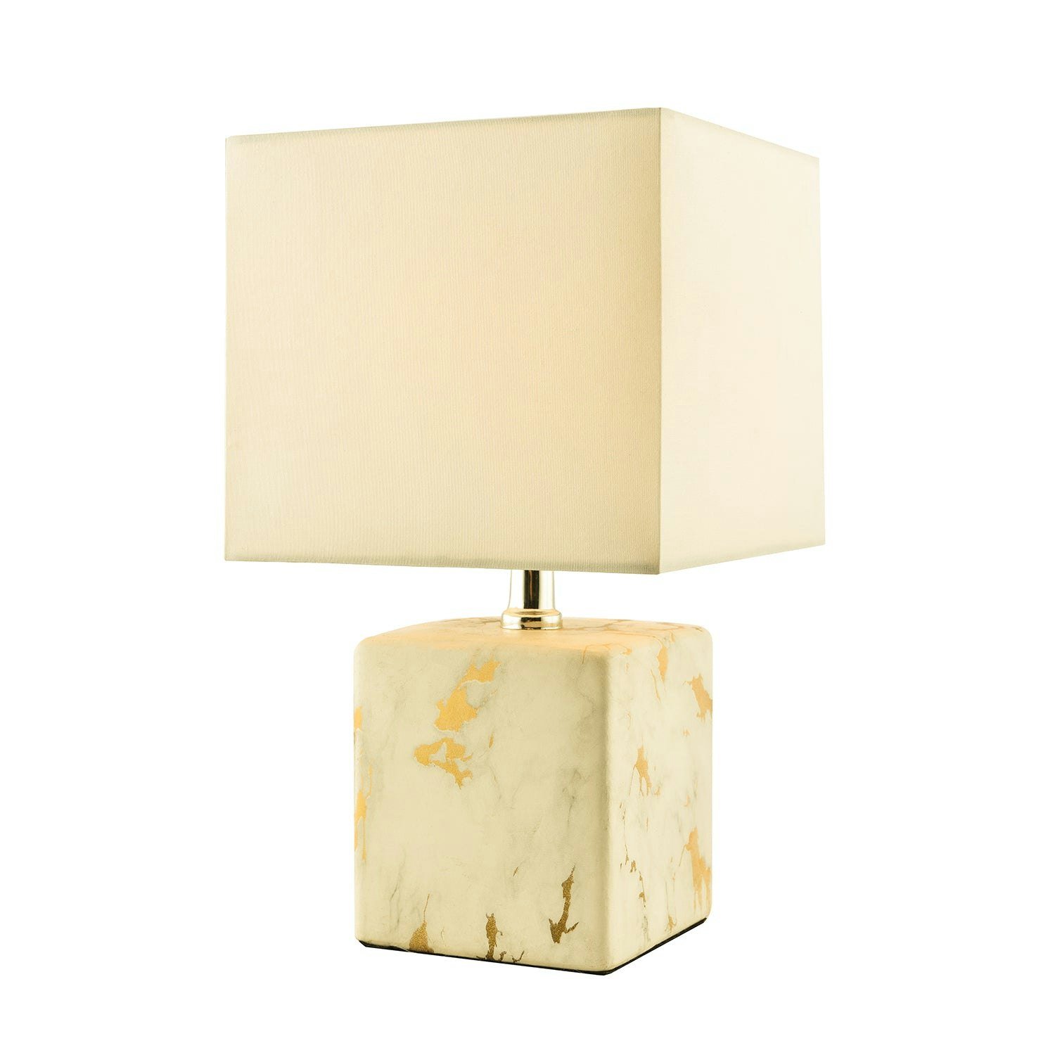 Happy Homewares Gold Designer Square Ceramic Table Lamp With Marble Effect Finish