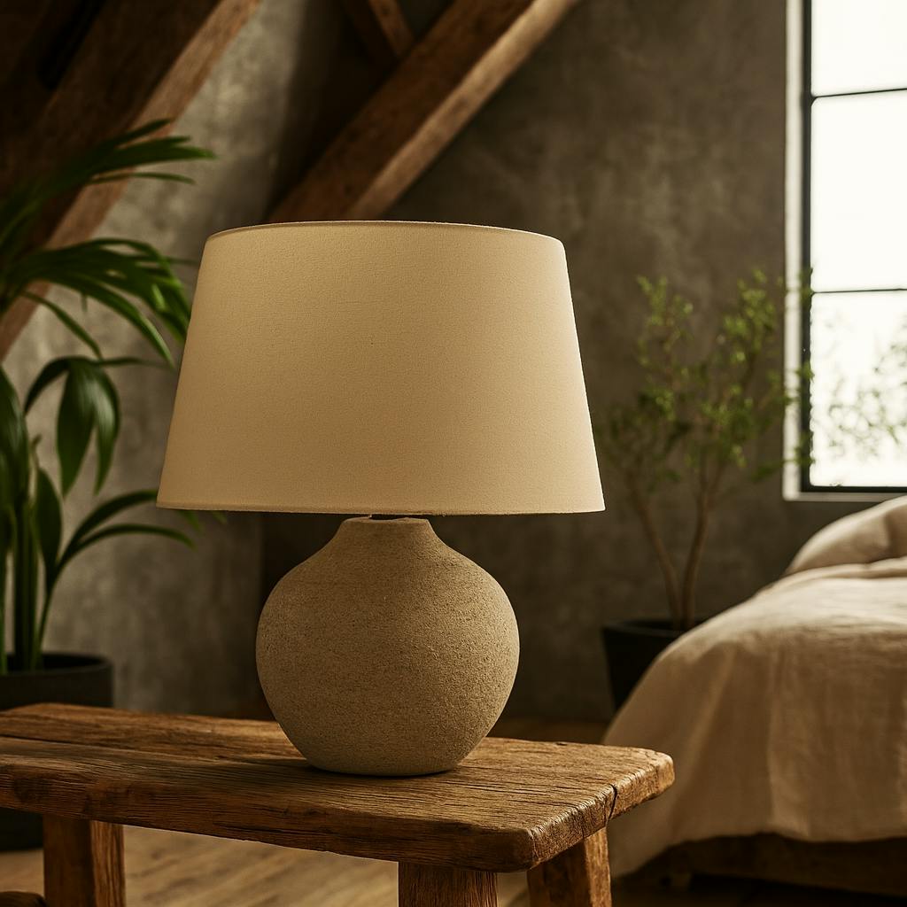 B&Q -  Mediterranean Inspired Natural Ceramic Table Lamp With Cream Shade - Image 3