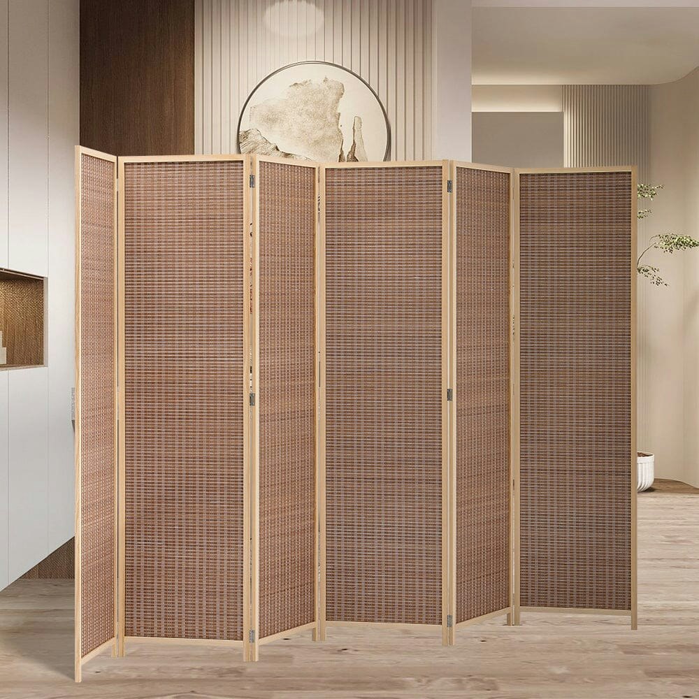 Rackhams Brown Bamboo Woven 6-Panel Folding Room Divider