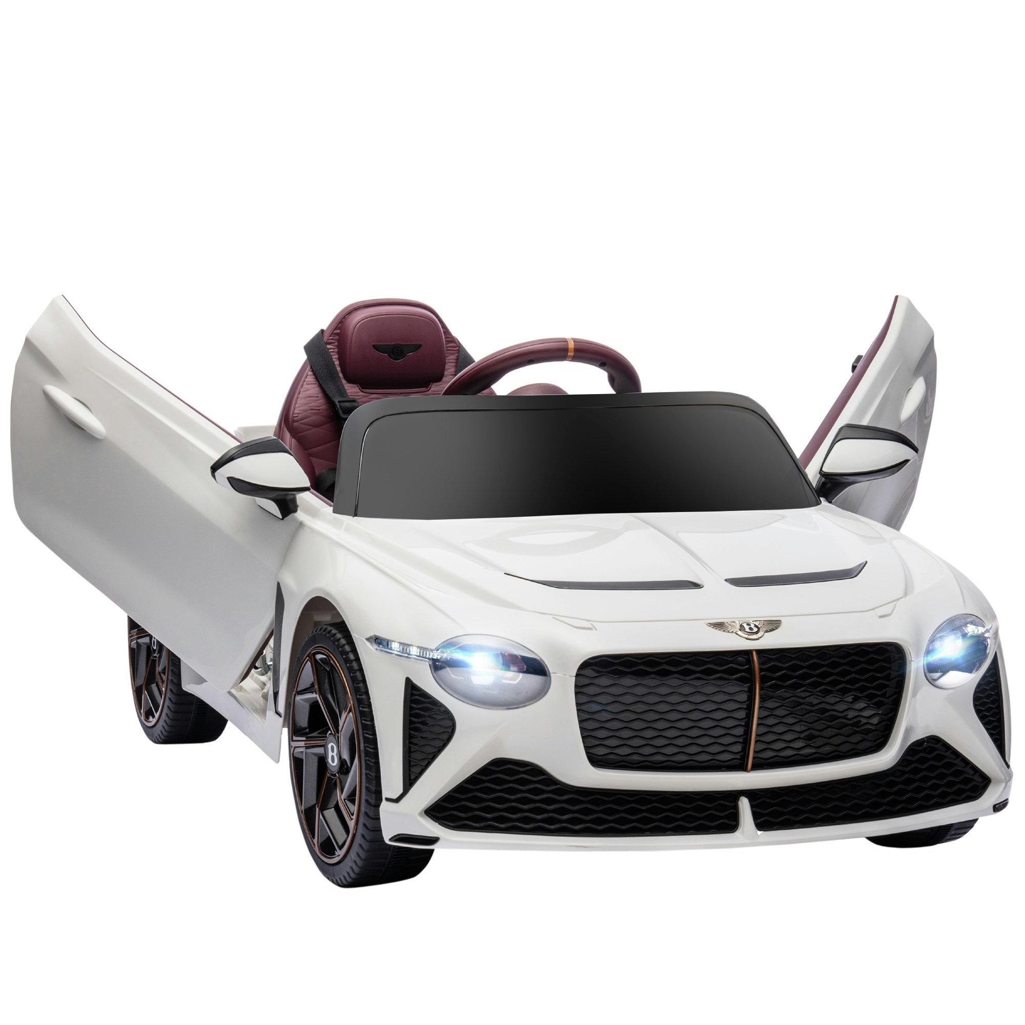 Homcom White Bentley Bacalar Licensed 12V Kids Electric Ride-On W/ Remote Size 12