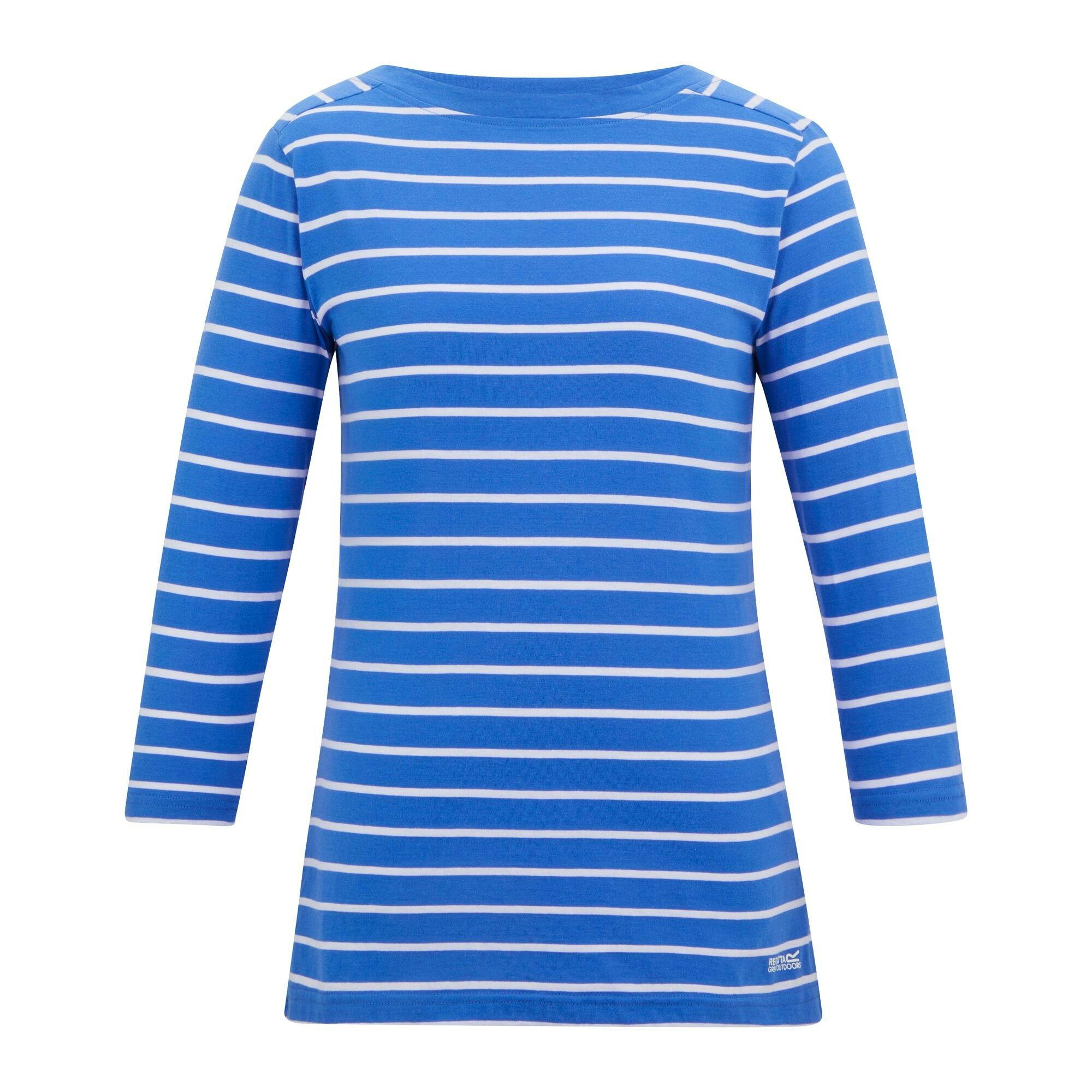 Regatta Women's Blue/White Baylette Ii Striped T-Shirt - Sonic - 24 Uk - Sonic - 50% Cotton/50% Polyester