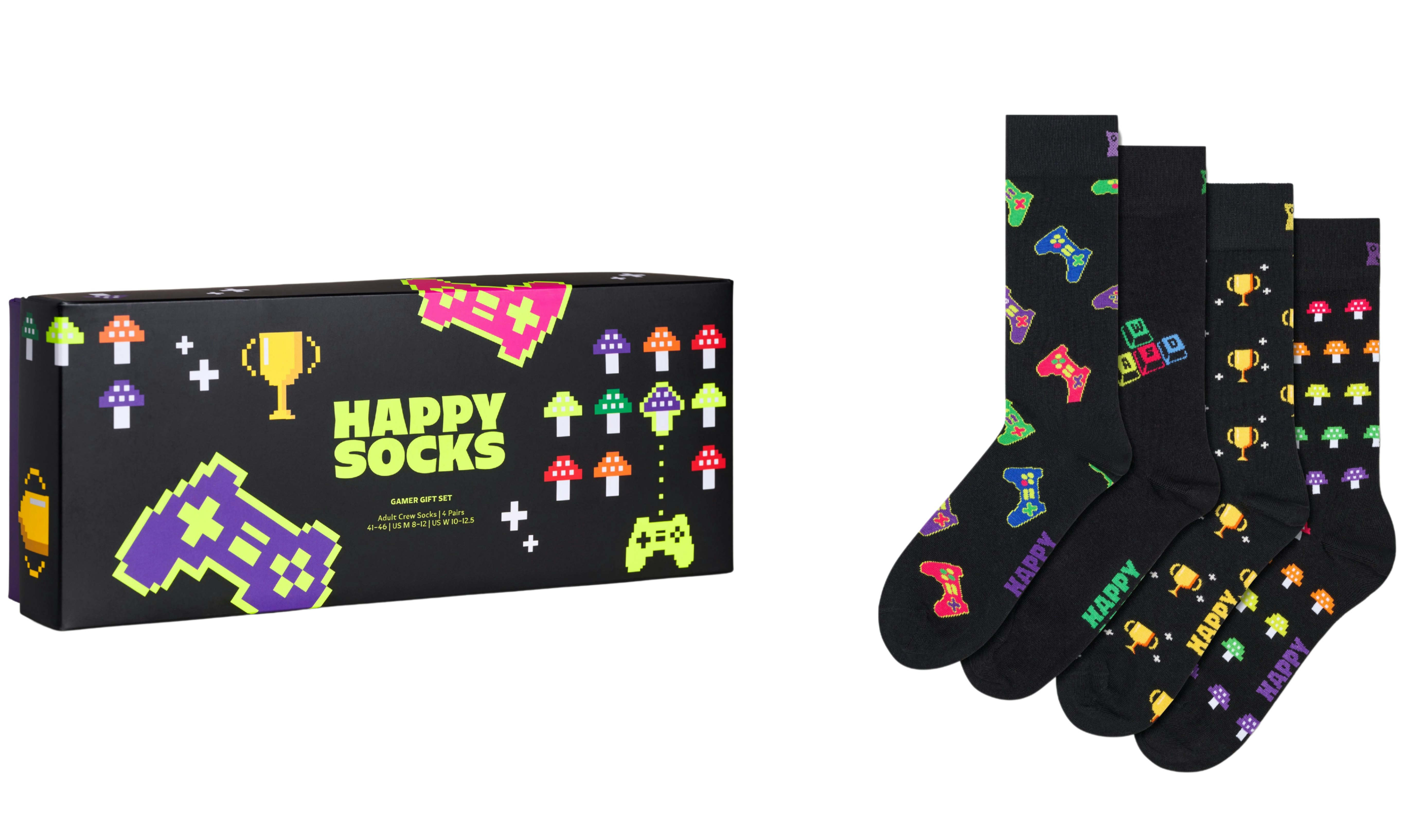 Happy Socks Black 4-Pack Gamer Socks Gift Box, - Eur 41-46