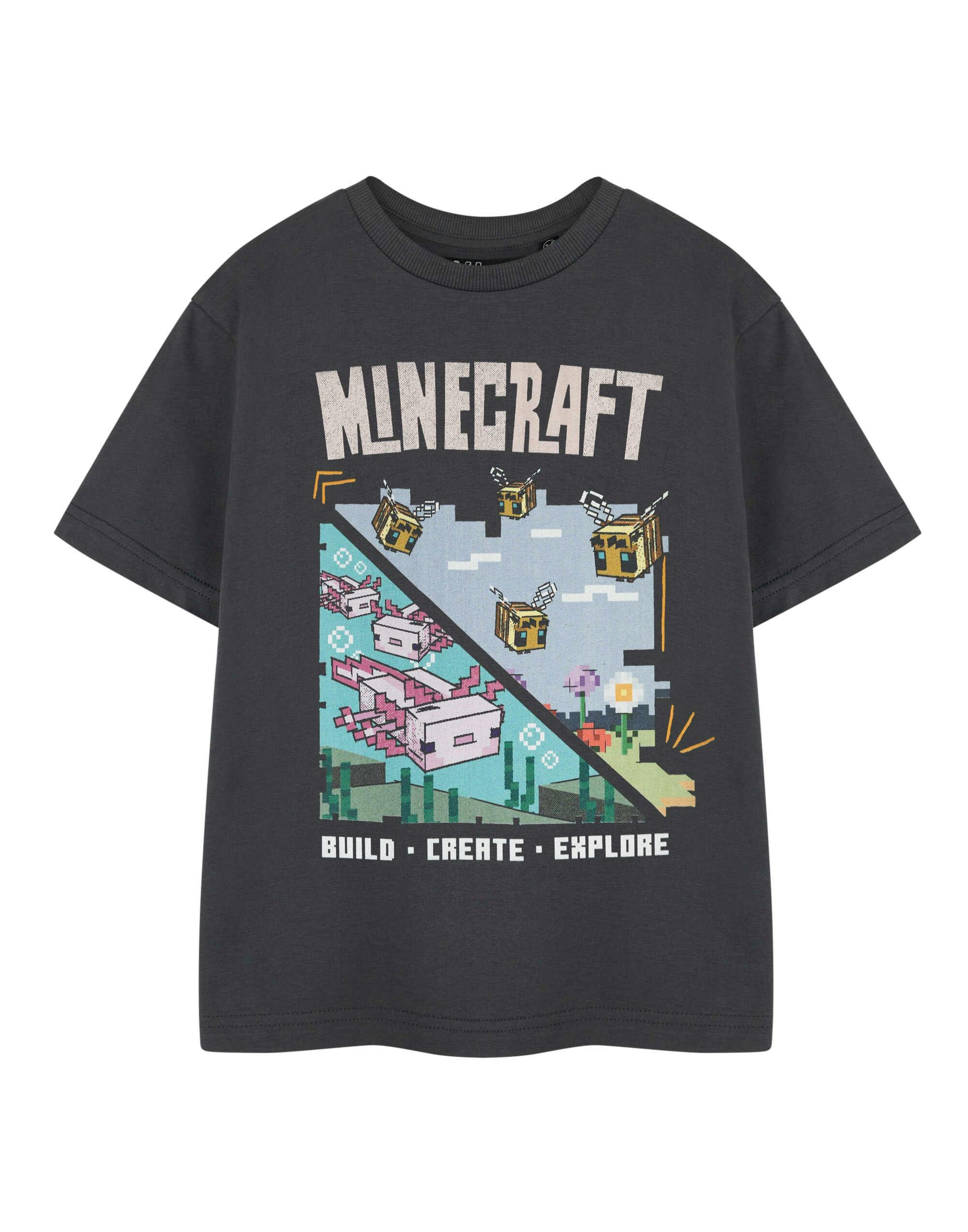 Vanilla Underground Girls Grey Minecraft Build Create Explore Short Sleeved T-Shirt - 5-6 Years