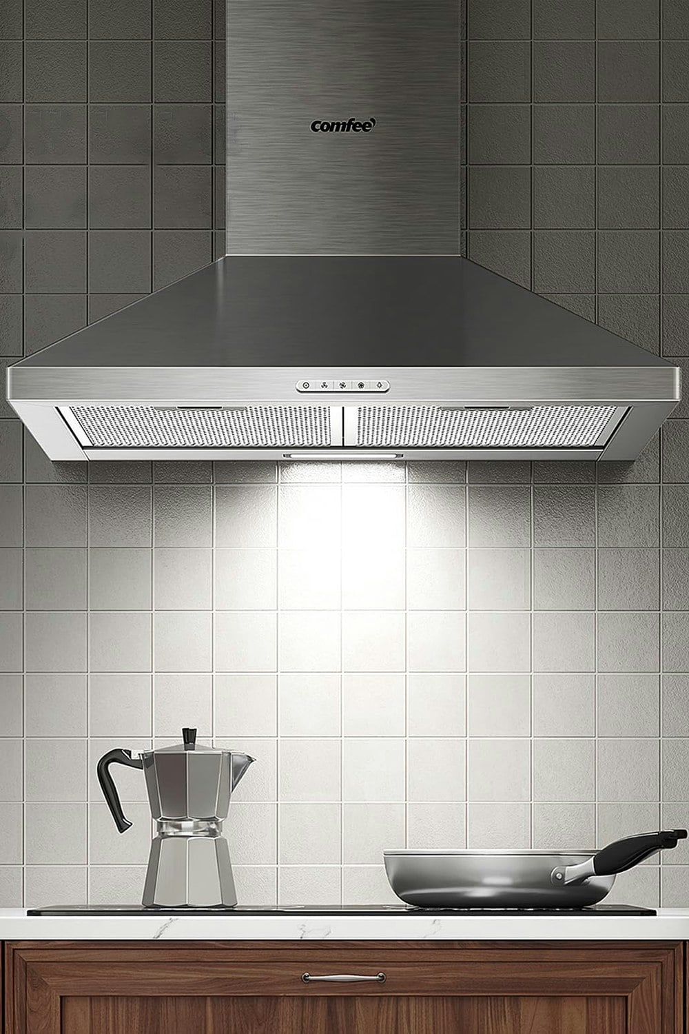Living And Home Silver Comfee 60Cm Chimney Cooker Hood Wall Mounted Range Hood Extractor Hood With Led