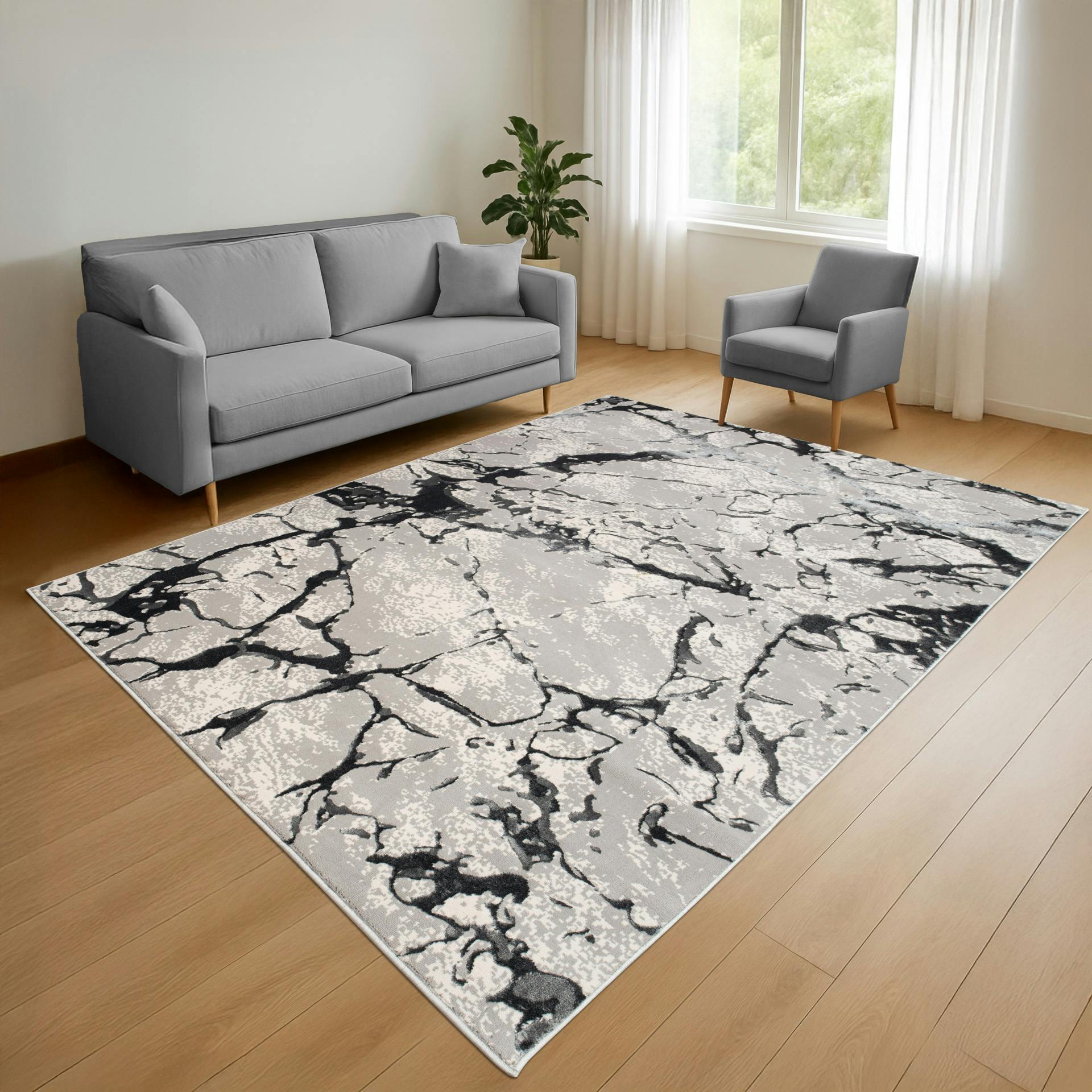 Rackhams Grey Venice Modern Shimmer Rug - 200Cm X 290Cm (6.5Ft X 9.5Ft)