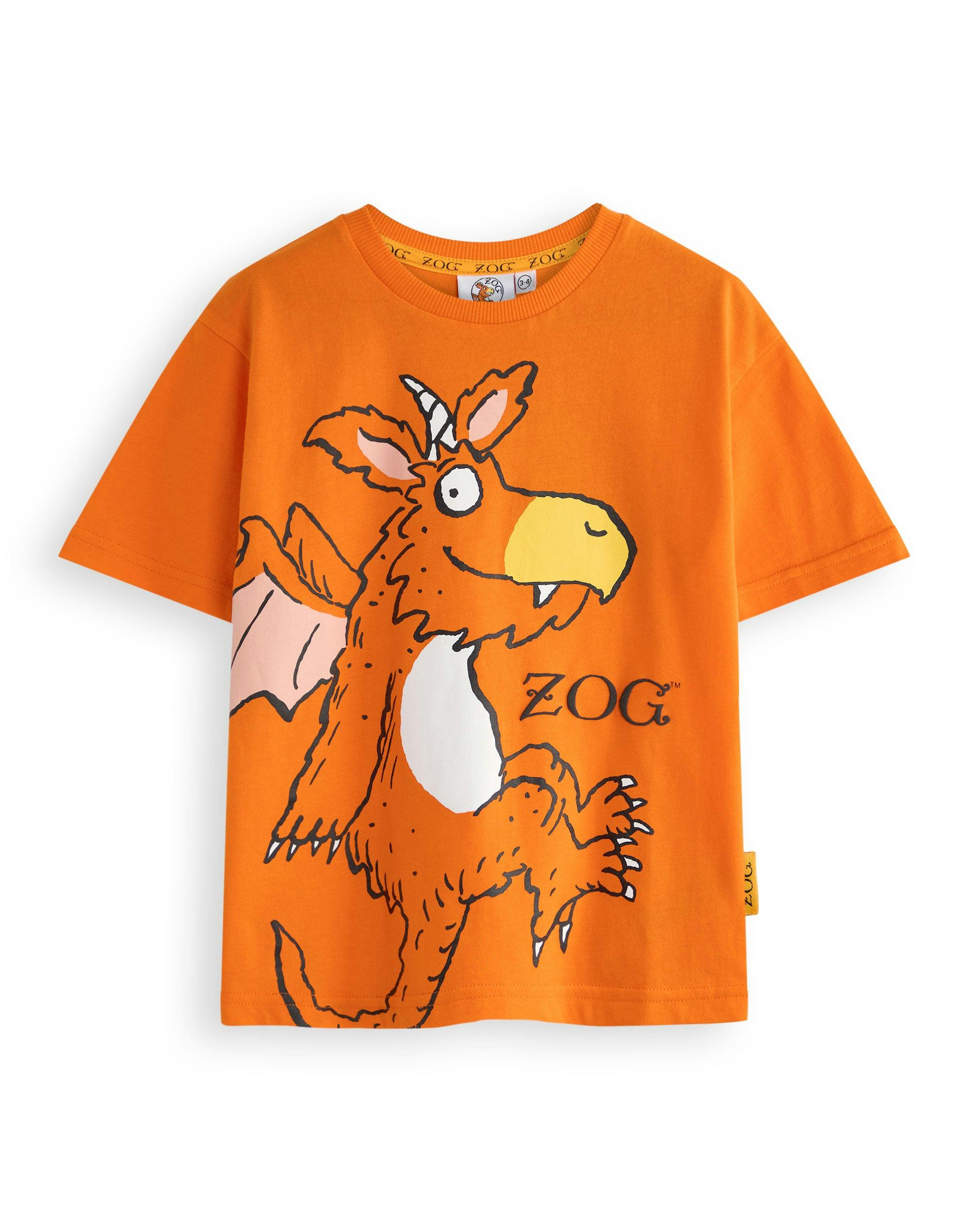 Vanilla Underground Unisex Orange Gruffalo & Friends Zog Kids Big Face Short Sleeved T-Shirt - 3-4 Years