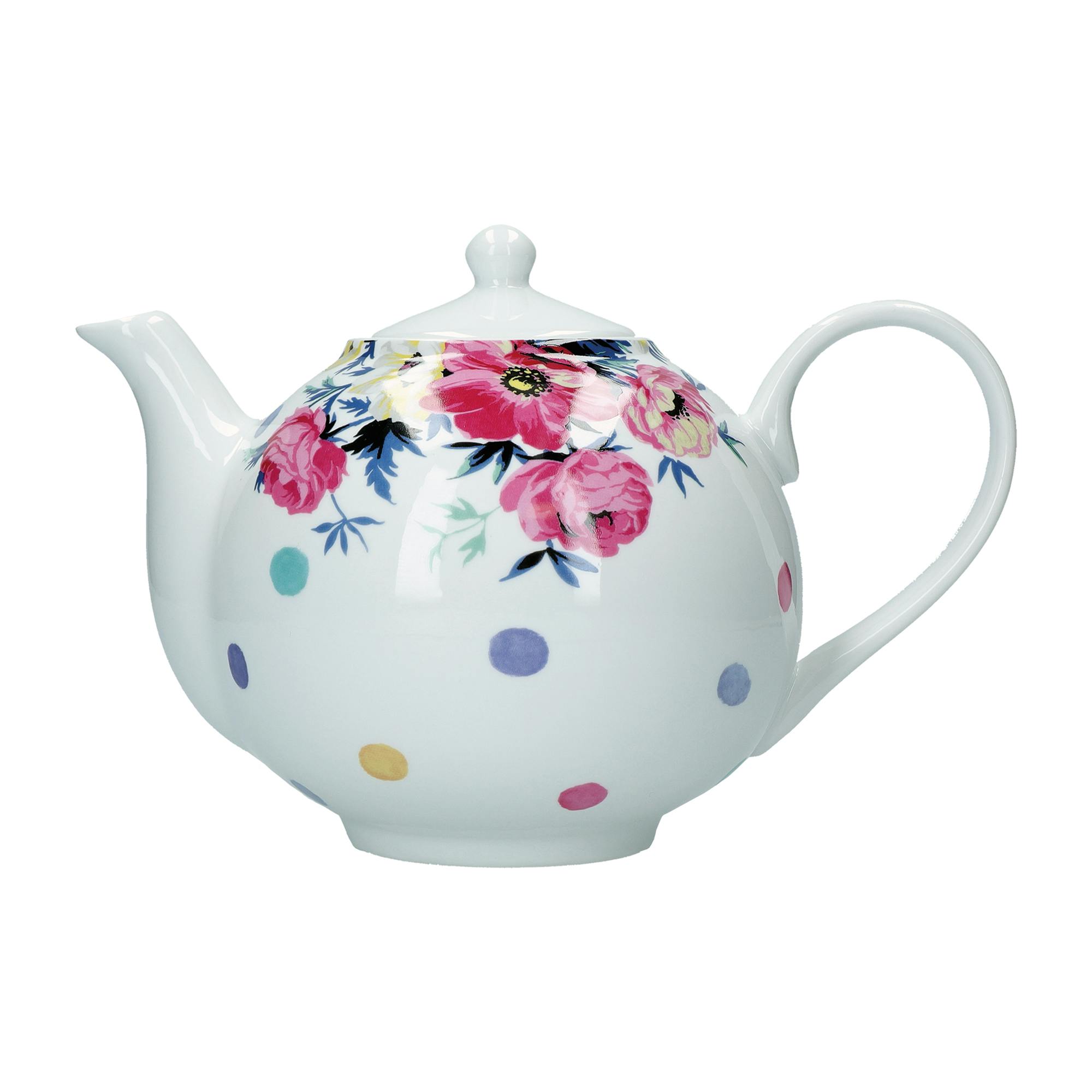 Rackhams White/Pink/Lilac Clovelly Porcelain 1 Litre Teapot - Assorted - Ceramic - Teapot
