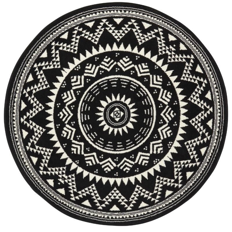 Rackhams Round Mandala Rug – Soft Velour Design - Ø 140 Cm