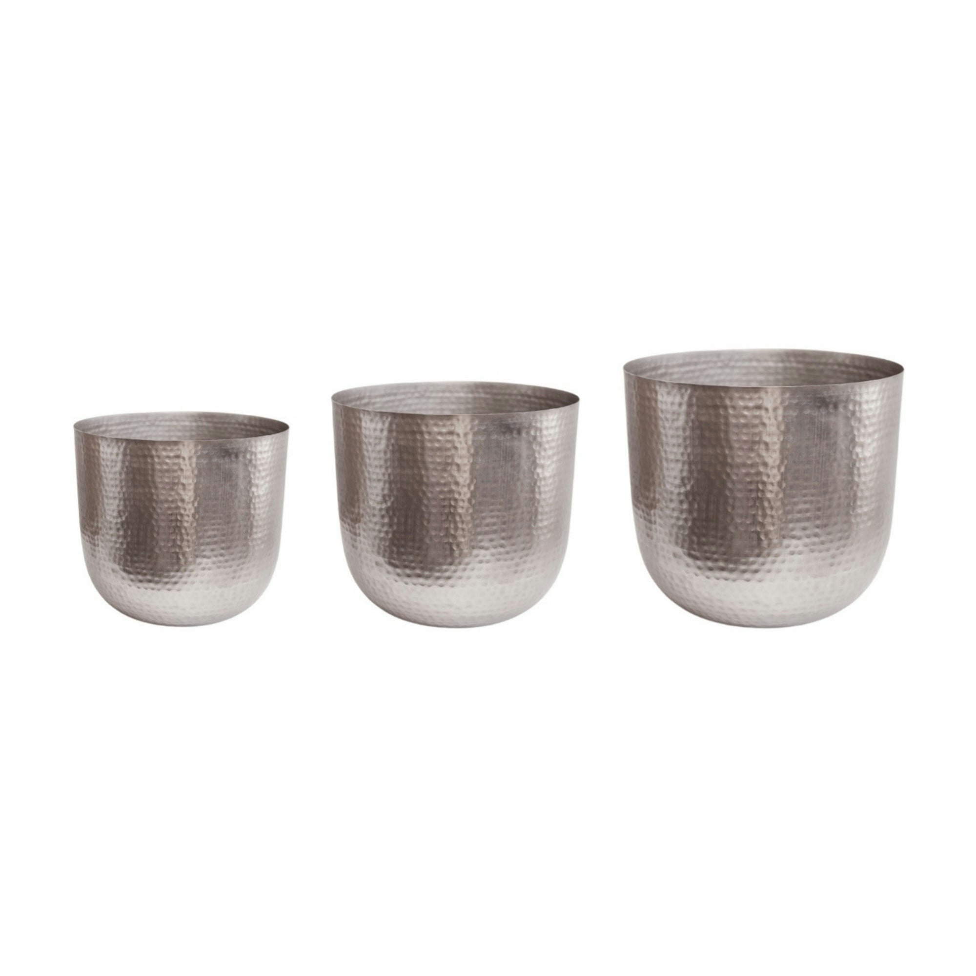 Ivyline Silver Felix Hammered Metal Planter Set Of 3