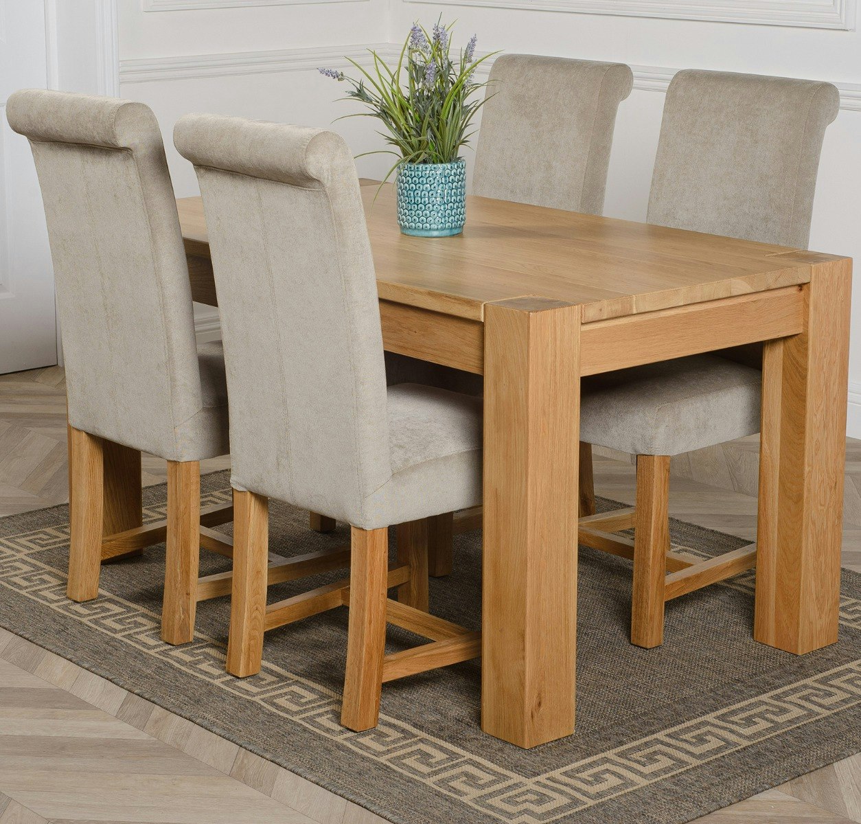 Rackhams Grey Kuba Oak Dining Table With Washington Fabric Chairs - 4 Chairs Medium