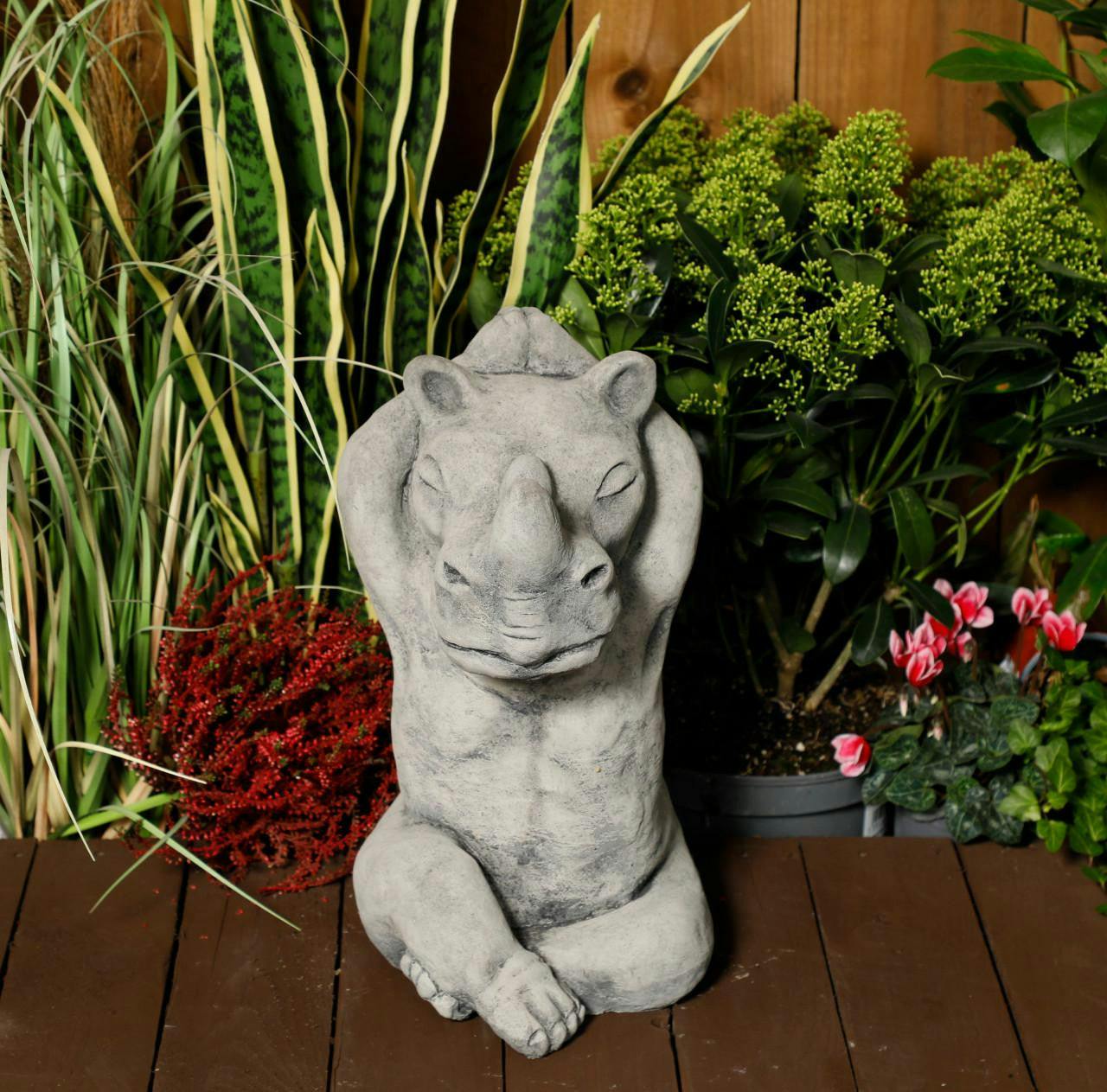 Osn Calm Large Cast Stone Yoga Rhino Garden Statue Animal Figurine