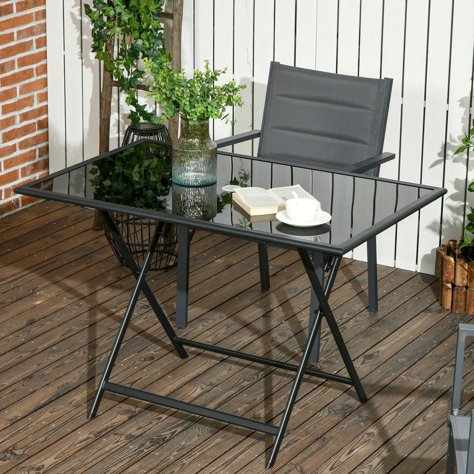 Rackhams Folding Rectangular Garden Dining Table For 6 With Parasol Hole