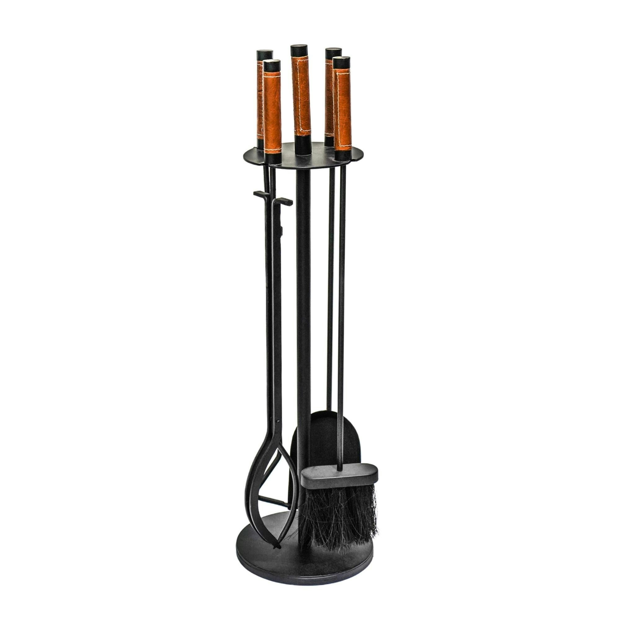 Ivyline Black Leather Handle Fireside Companion Set
