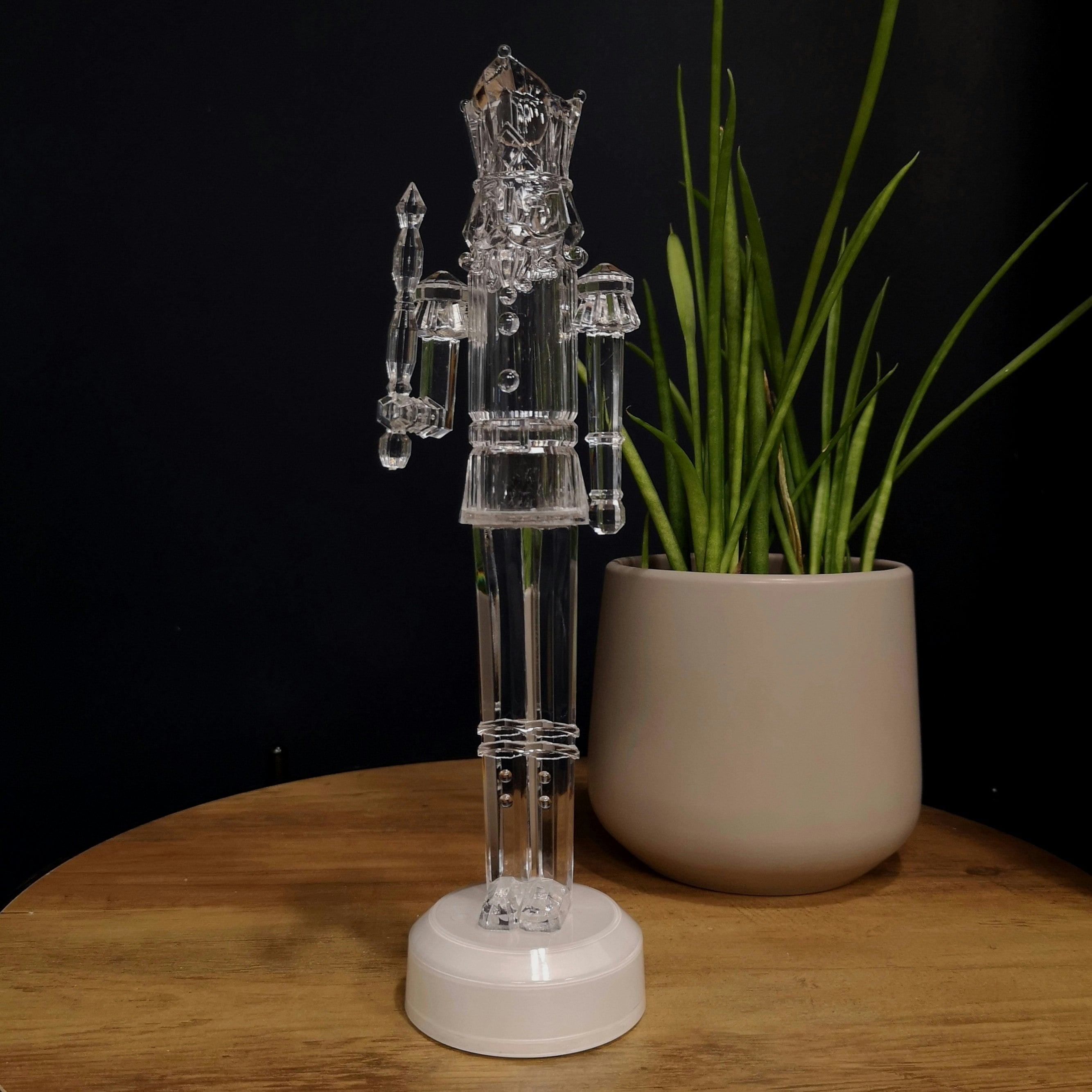 Rackhams Light 30Cm Clear Acrylic Up Christmas Nutcracker Decoration With Colour Changing Leds