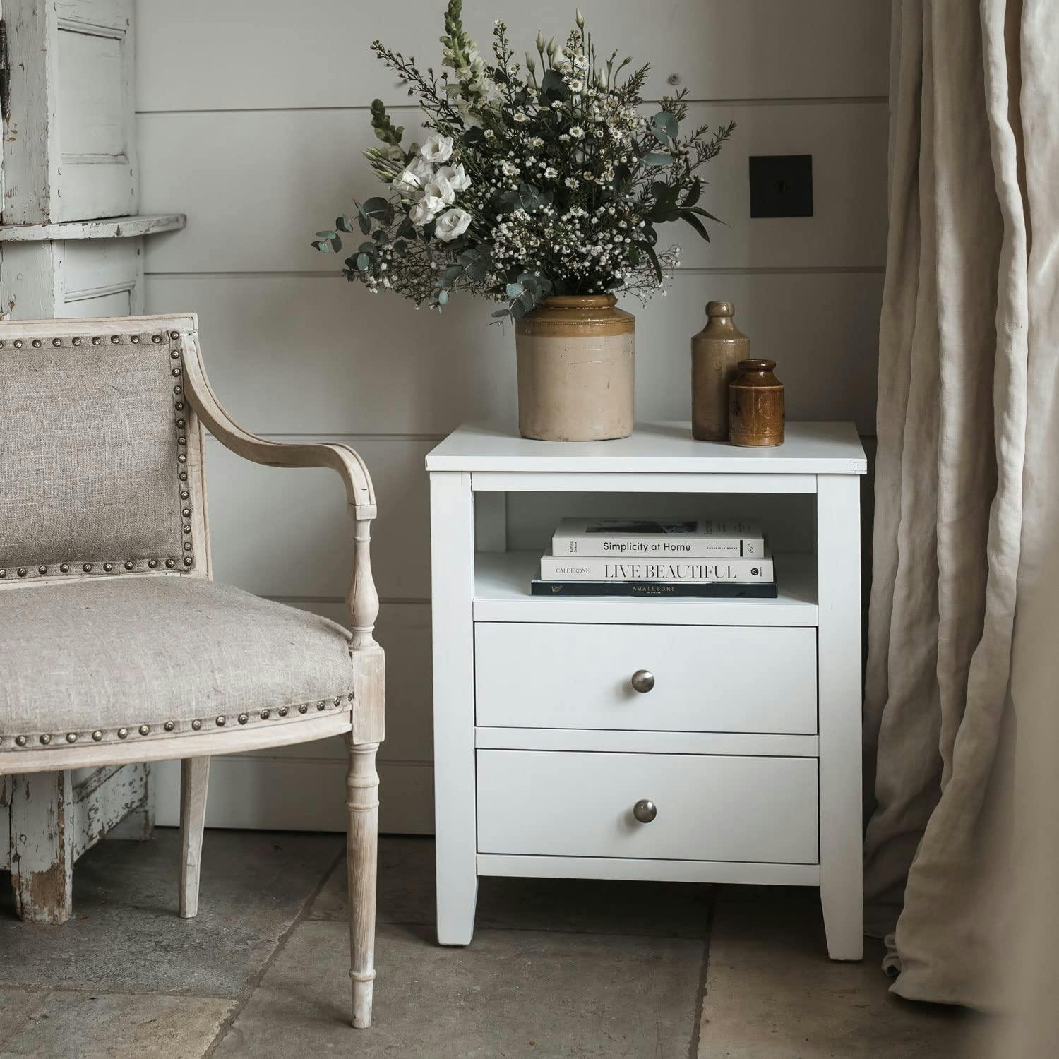 Statement Furniture White Brooklyn Modern Bedside Table With Drawers And Shelf Assembled