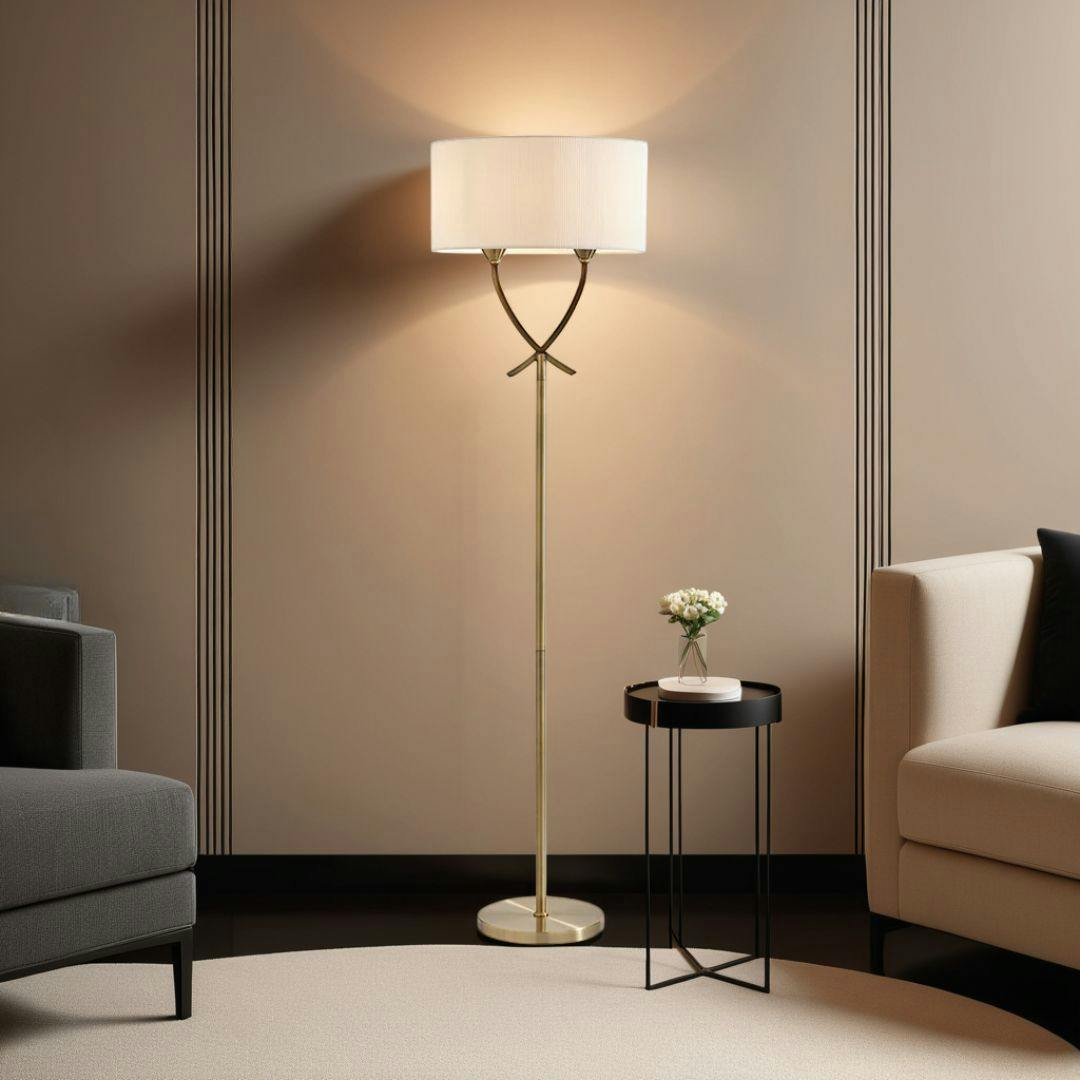 Pagazzi Lighting Light/Ivory Justina Antique Brass Floor Lamp