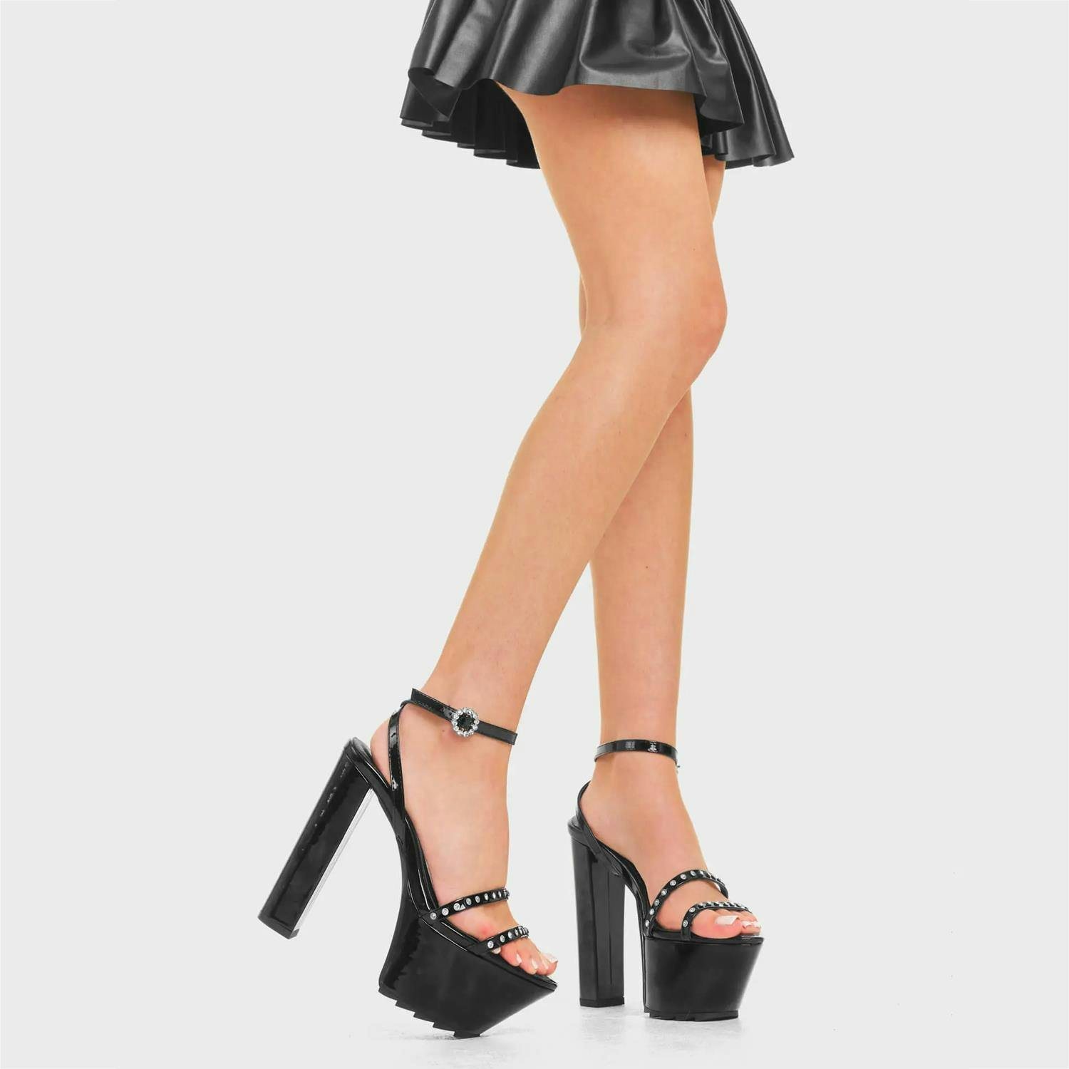Lamoda Women's Black Teenage Fantasy Patent Platform Sandals Chic Statement Fashion - Uk9