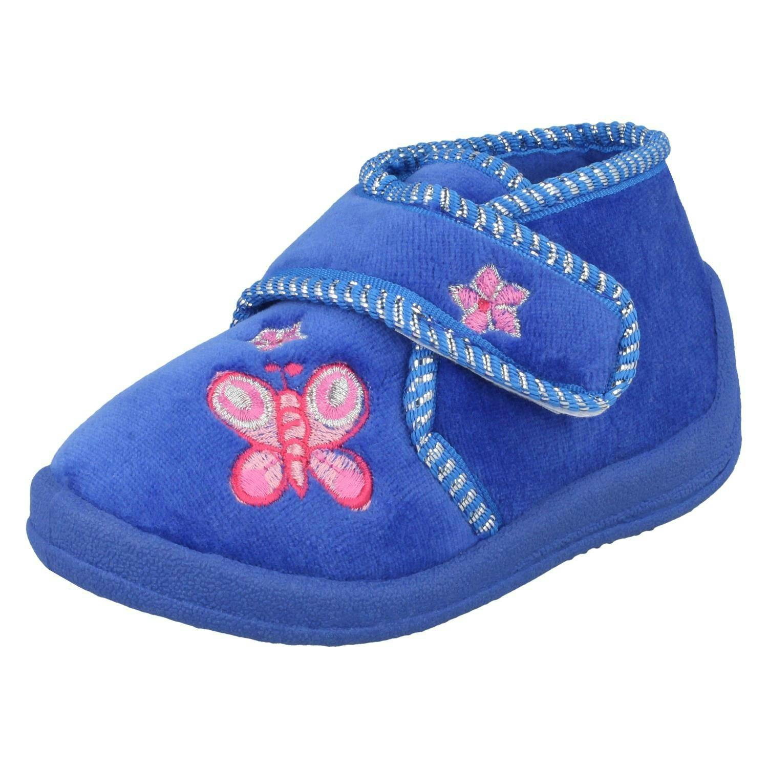 Spot On Girls Blue Bootee Slippers With Butterfly Detail X2030 - Royal - Uk 8 Child