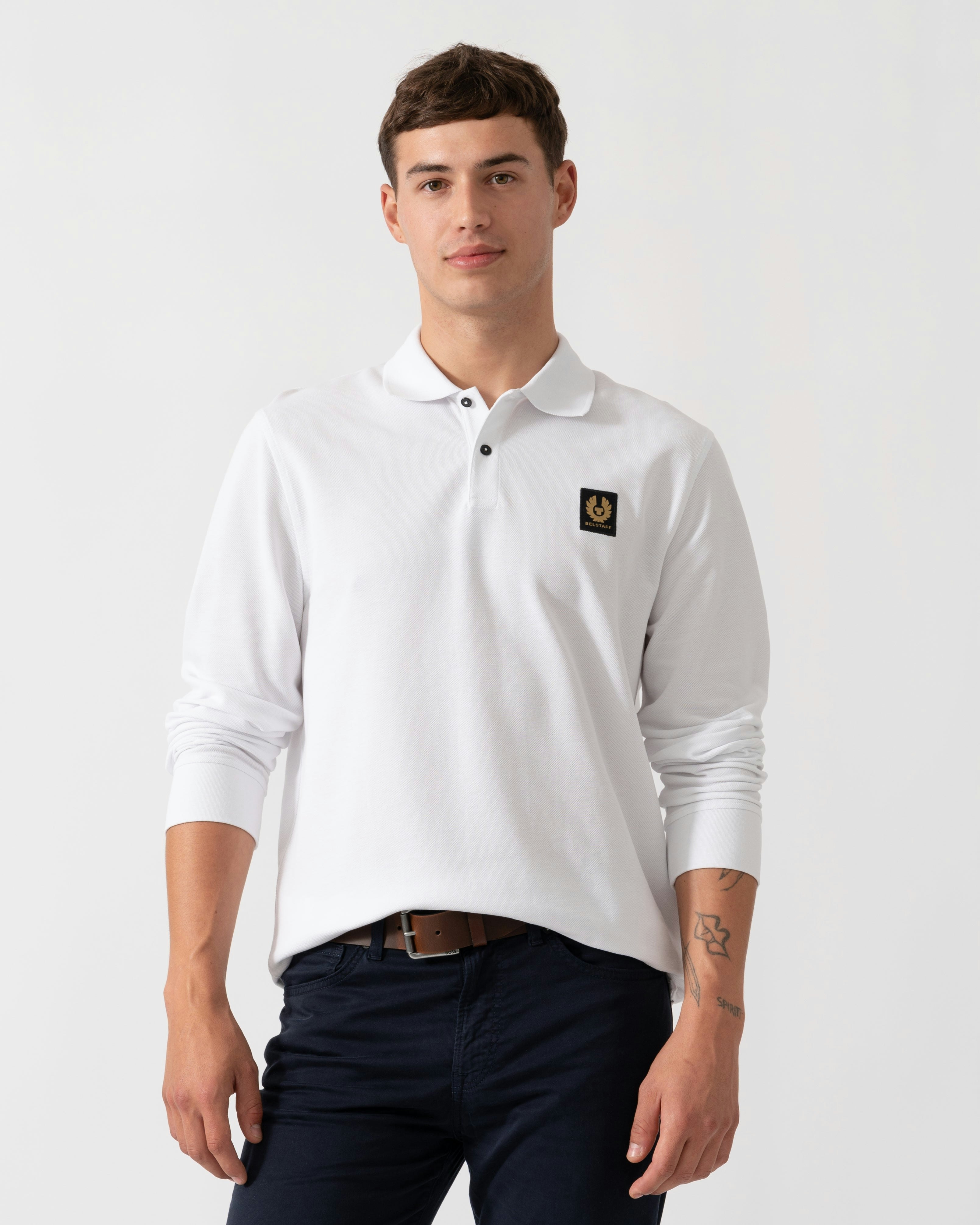Belstaff Men's White Long Sleeved Essentials Polo - Xl