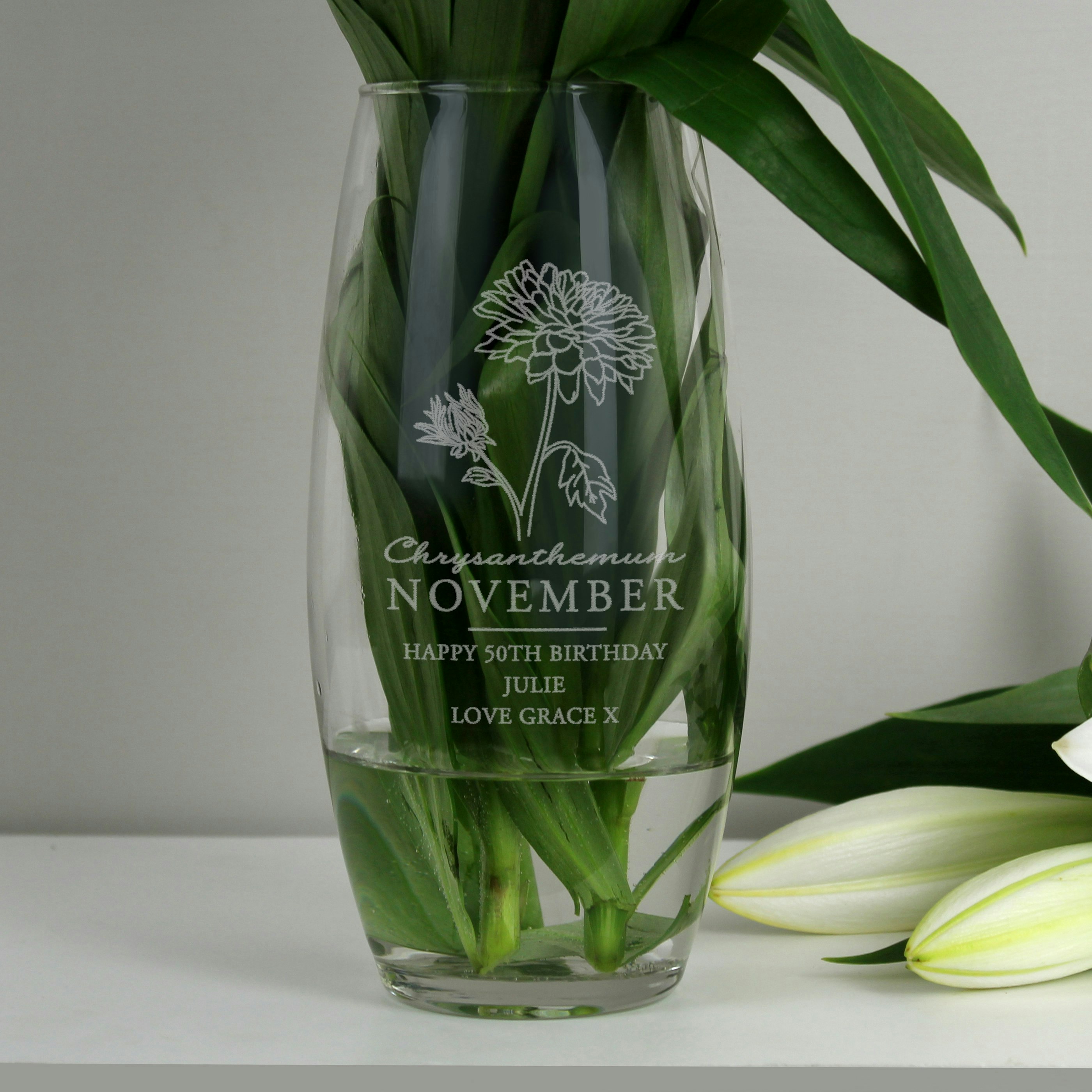 Personalised Memento Company Personalised November Birth Flower Bullet Vase
