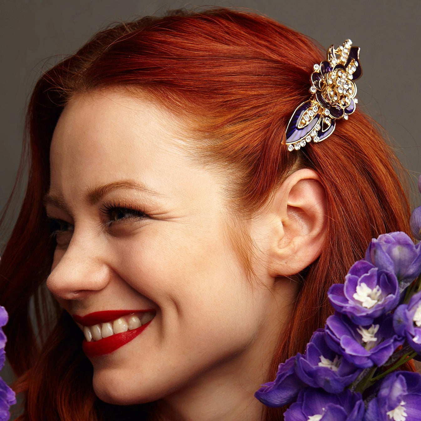 Queenmee Accessories Purple Flower Hair Clip In Enamel