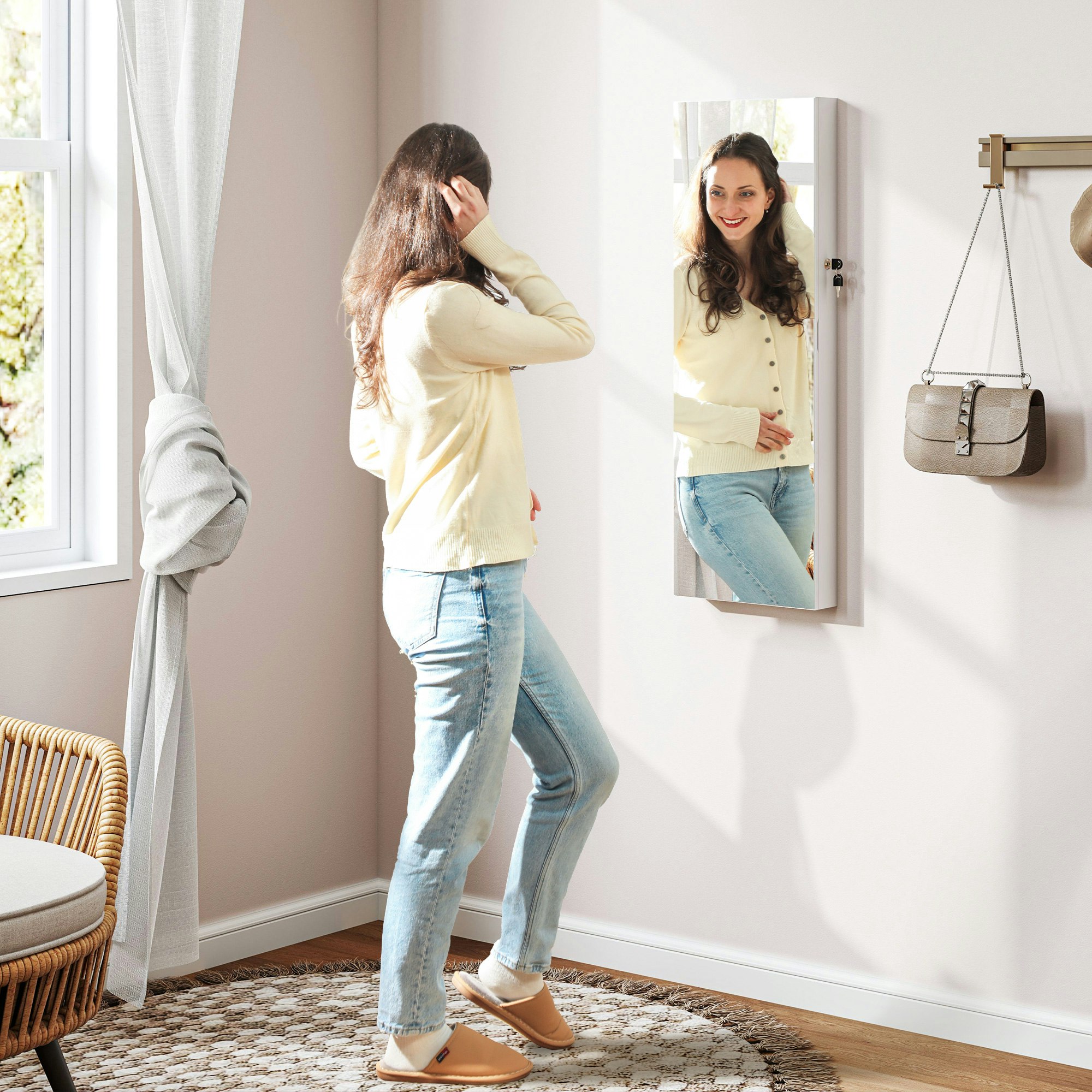 Homcom Black/White Door Hanging Or Wall Mounted Jewellery Cabinet W/ Mirror Lining - Surface And Lining