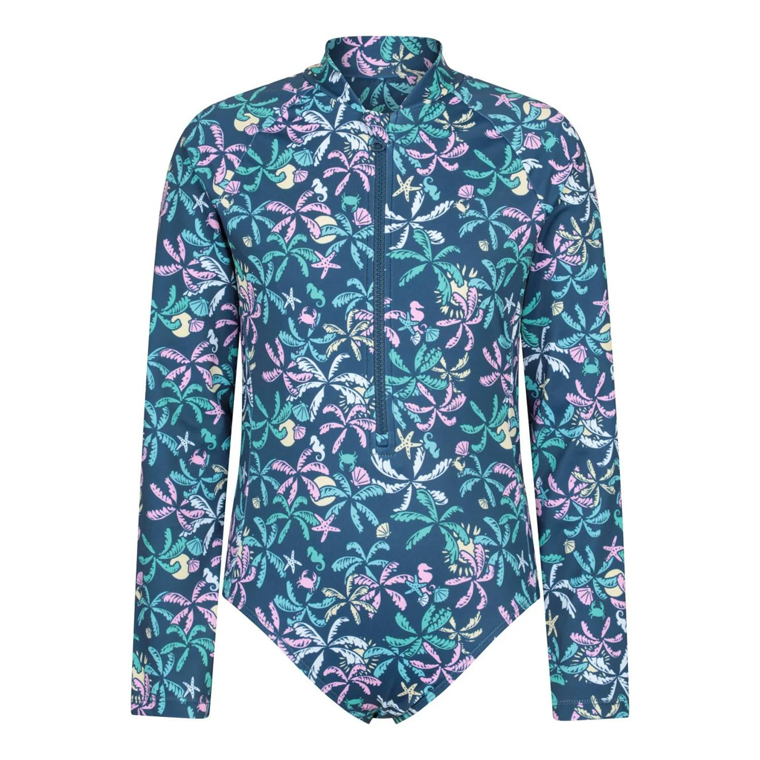 Mountain Warehouse Dark Kids Mira Palm Leaf Rash Guard - Teal - 5-6 Years - Teal