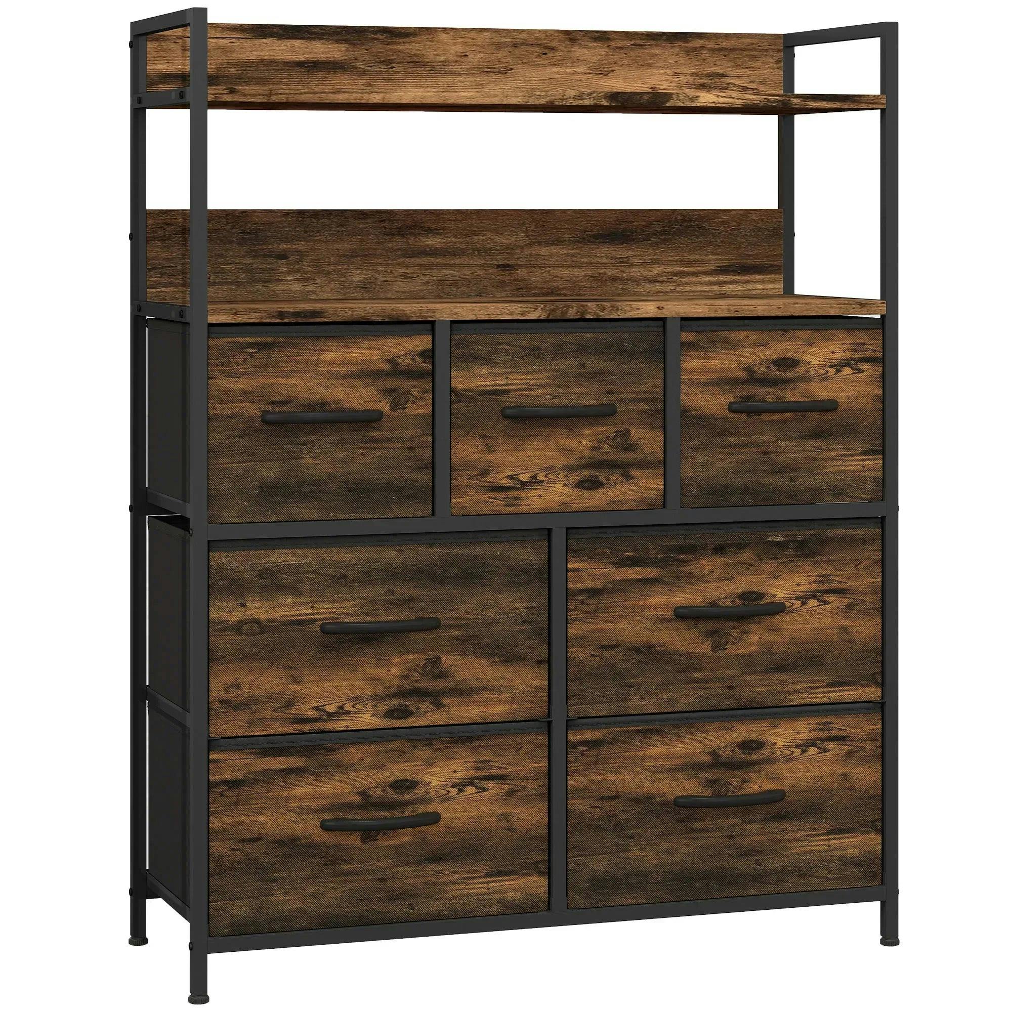 B&Q - Bedroom Chest Of Drawers 7 Drawer Dresser W/ ShelvesRustic Brown - Image 6