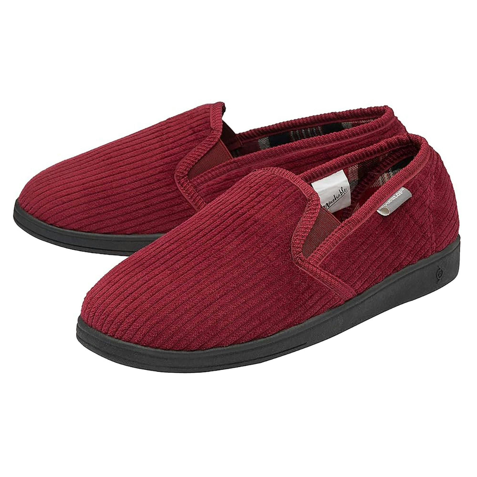 Dunlop Men's Burgundy Tartan Lined Slippers With Memory Foam - Size 11 Uk
