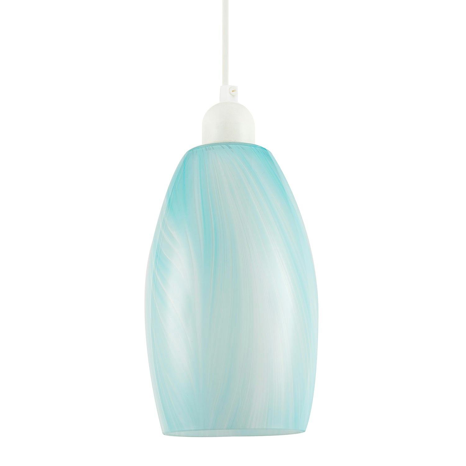 Rackhams Sky Blue Modern Marble Stripe Effect Glass Cylindrical Pendant Shade