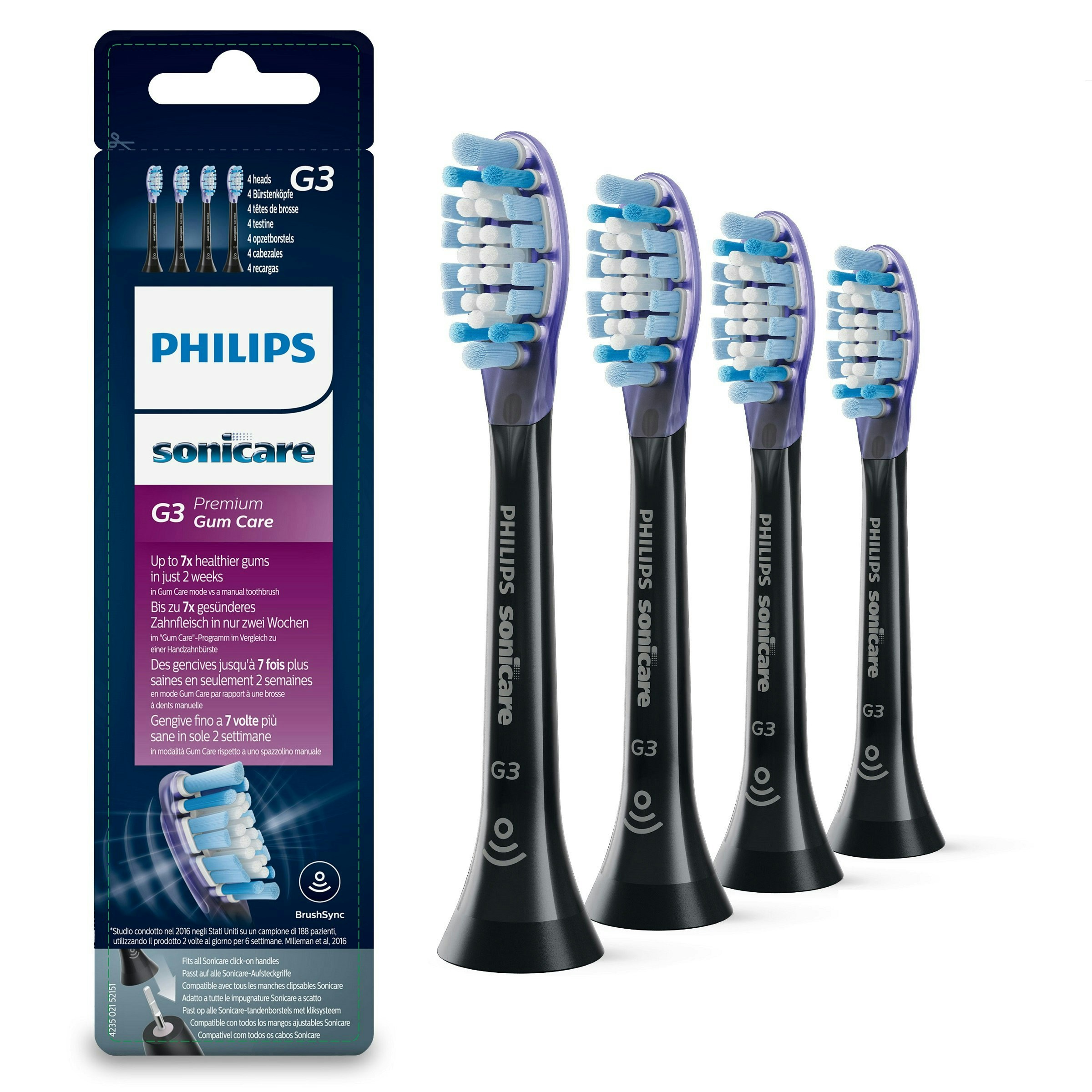 Philips Black Sonicare G3 Hx9054/33 Premium Gum Care Brush Heads 4 Pack