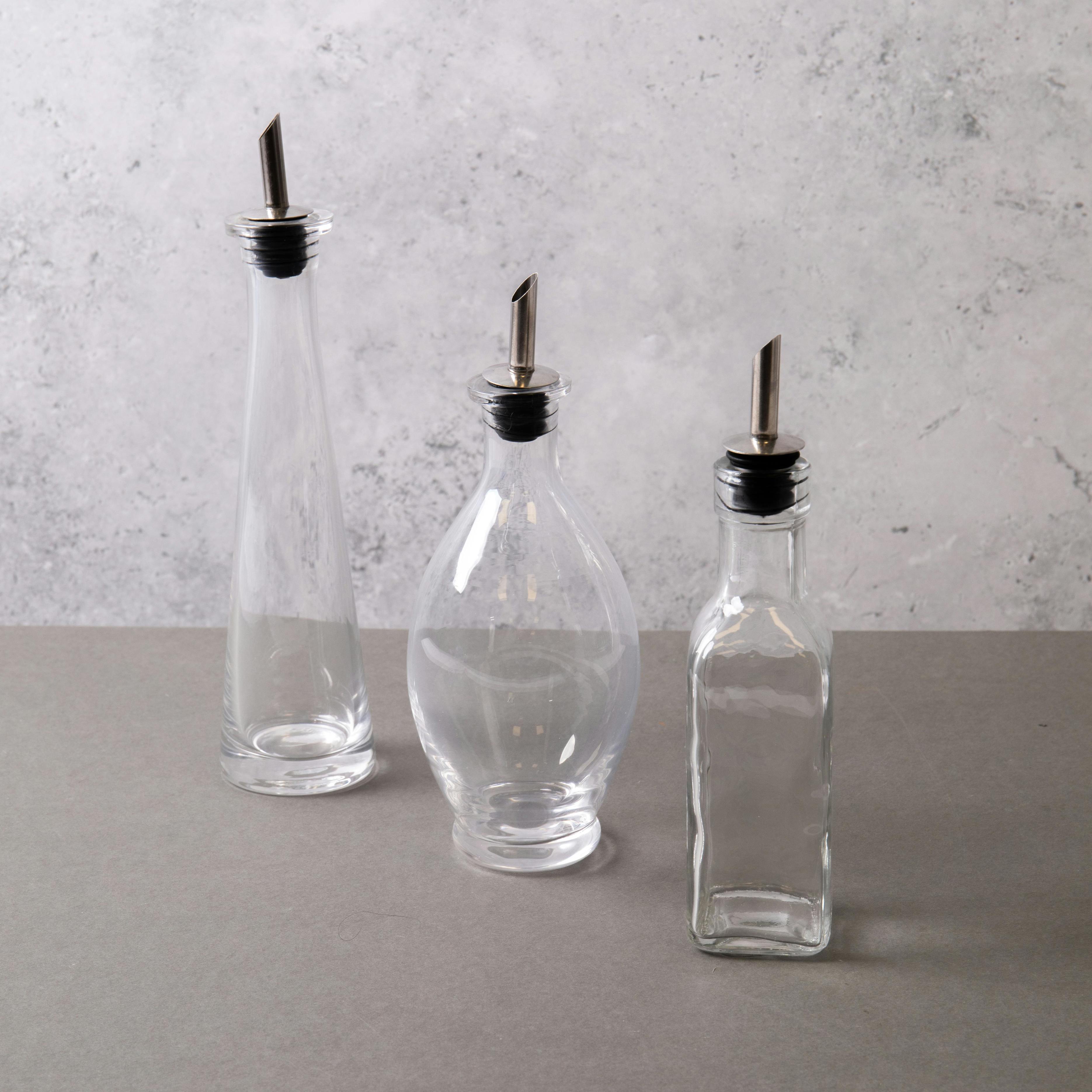 Rackhams 3Pc Oil And Vinegar Glass Bottle Set With Bellied, Pyramid And Regular Bottles - Clear - Glass - Oil & Vinegars